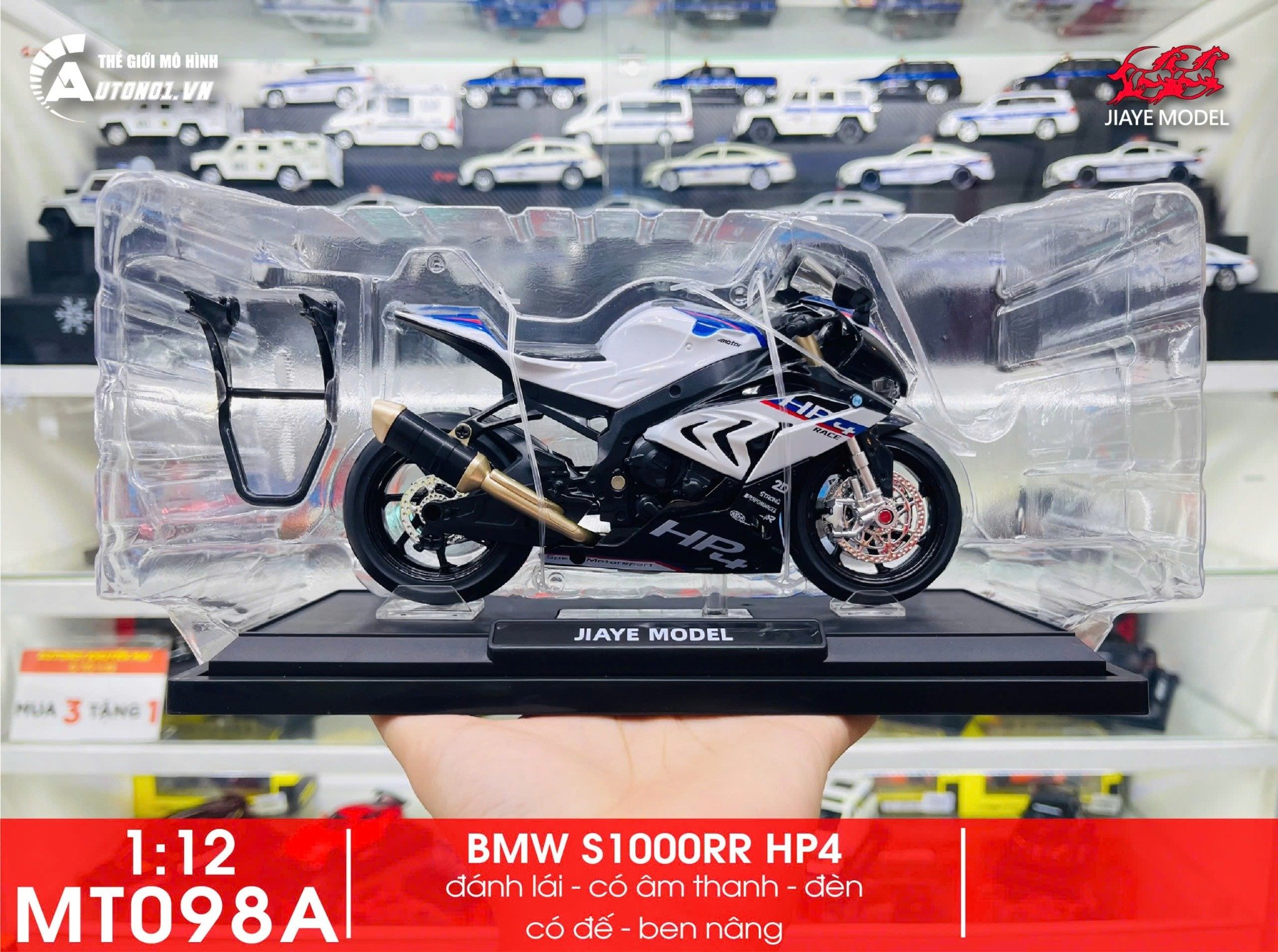  Mô hình xe BMW S1000RR HP4 tỉ lệ 1:12 Jiaye Model MT098 