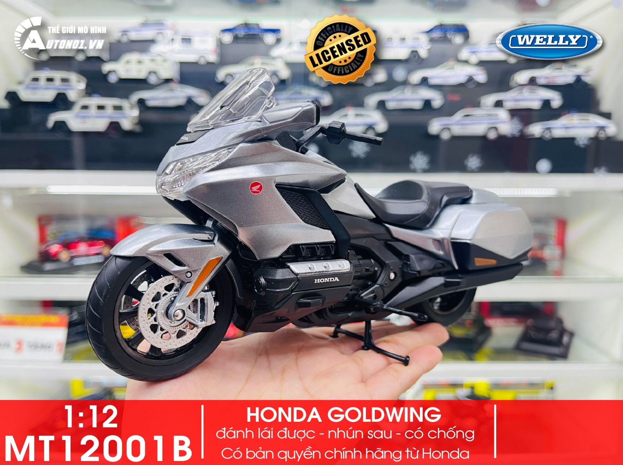  Mô hình xe Honda Goldwing 2020 tỉ lệ 1:12 Welly MT12001 