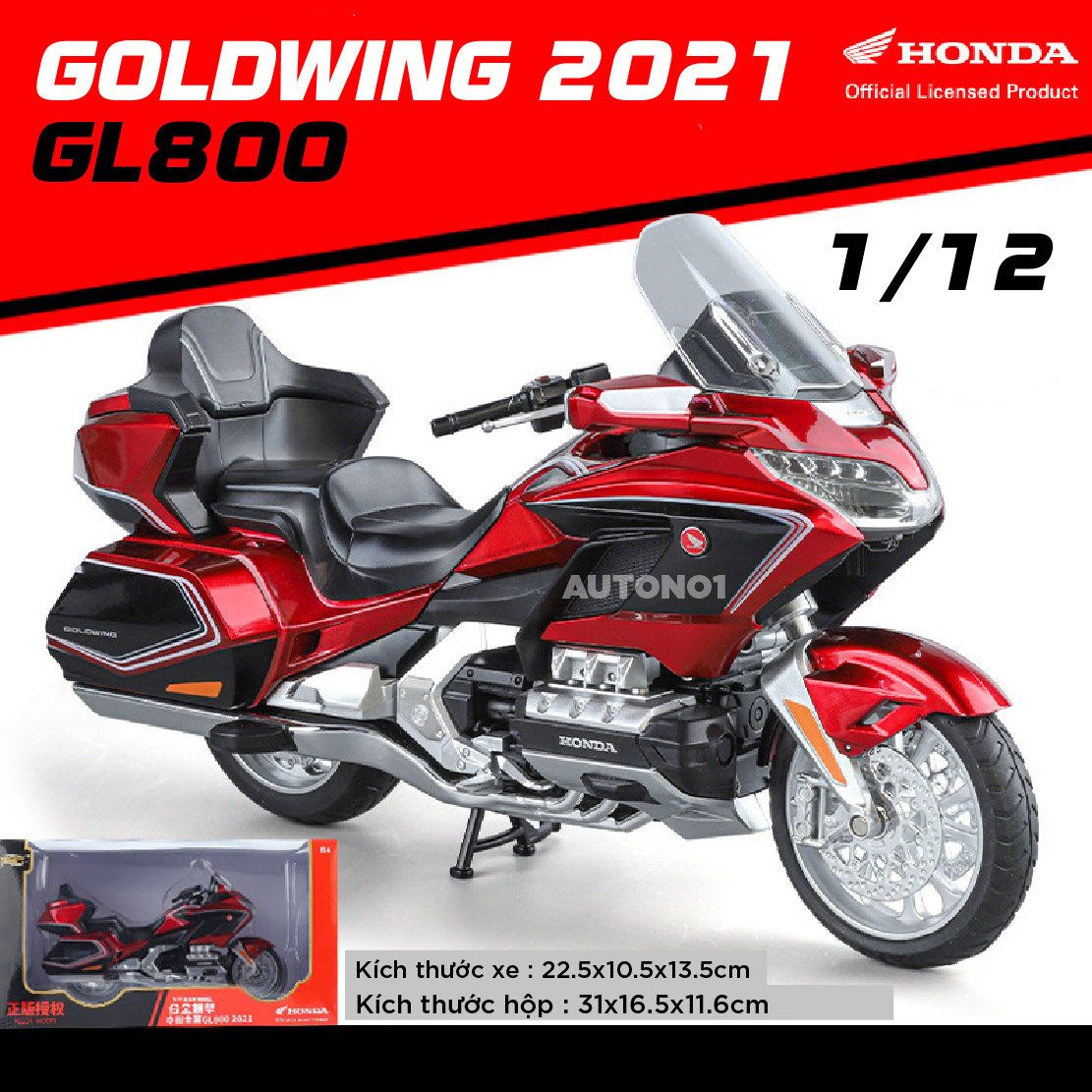  Mô hình xe Honda Goldwing GL800 2021 có đèn - âm thanh tỉ lệ 1:12 Alloy Model MT12012 