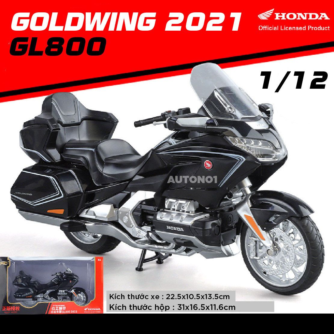  Mô hình xe Honda Goldwing GL800 2021 có đèn - âm thanh tỉ lệ 1:12 Alloy Model MT12012 