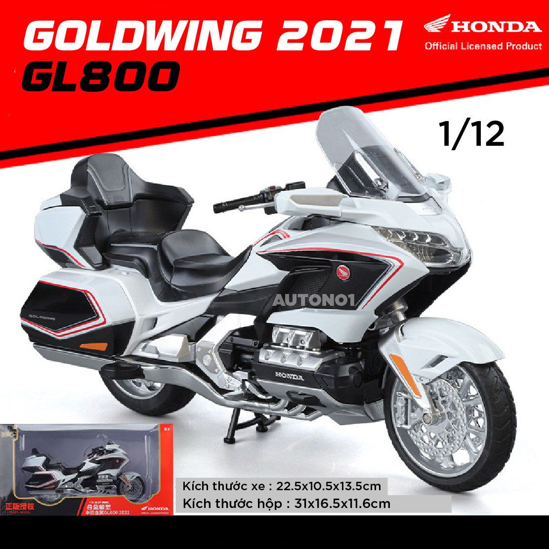  Mô hình xe Honda Goldwing GL800 2021 có đèn - âm thanh tỉ lệ 1:12 Alloy Model MT12012 