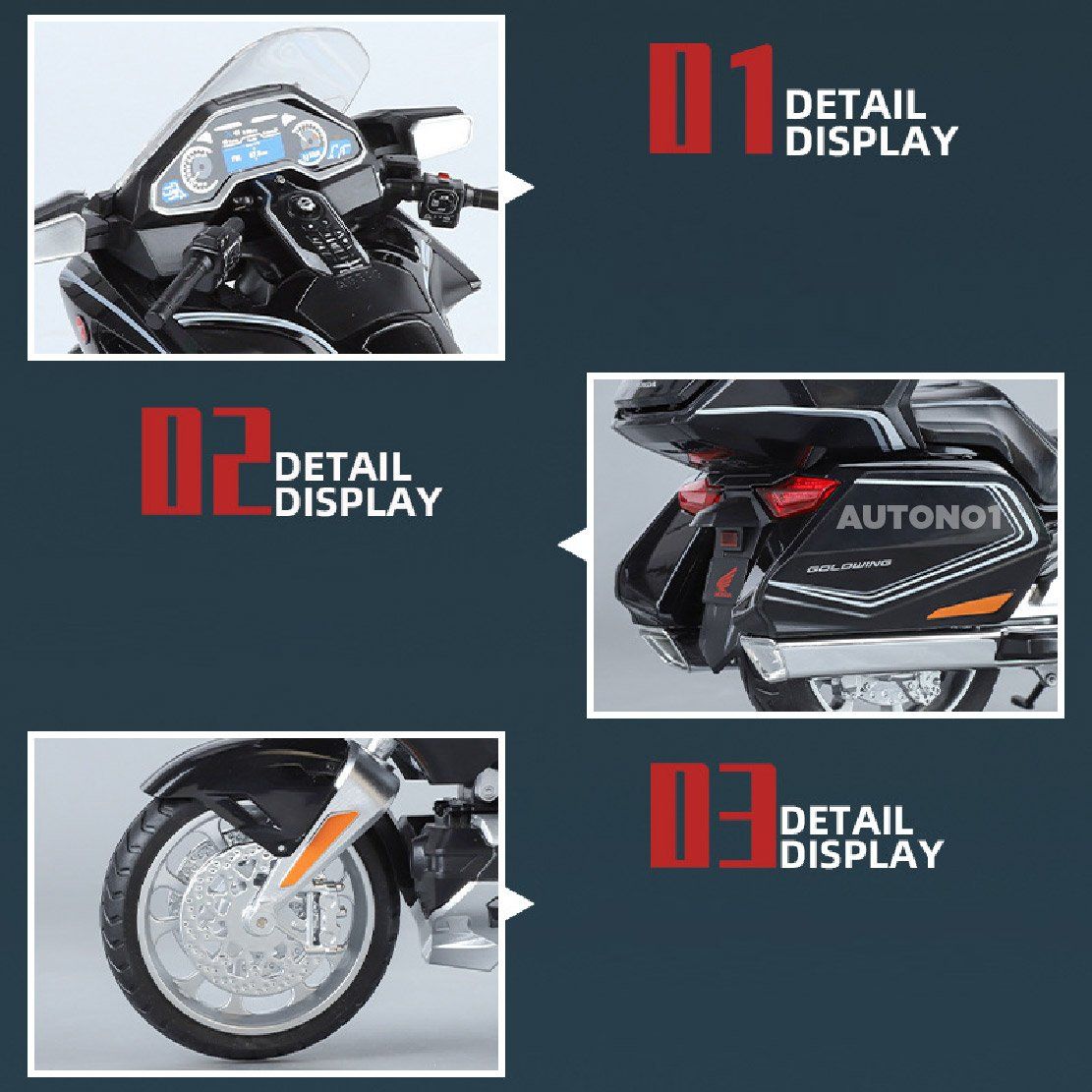  Mô hình xe Honda Goldwing GL800 2021 có đèn - âm thanh tỉ lệ 1:12 Alloy Model MT12012 