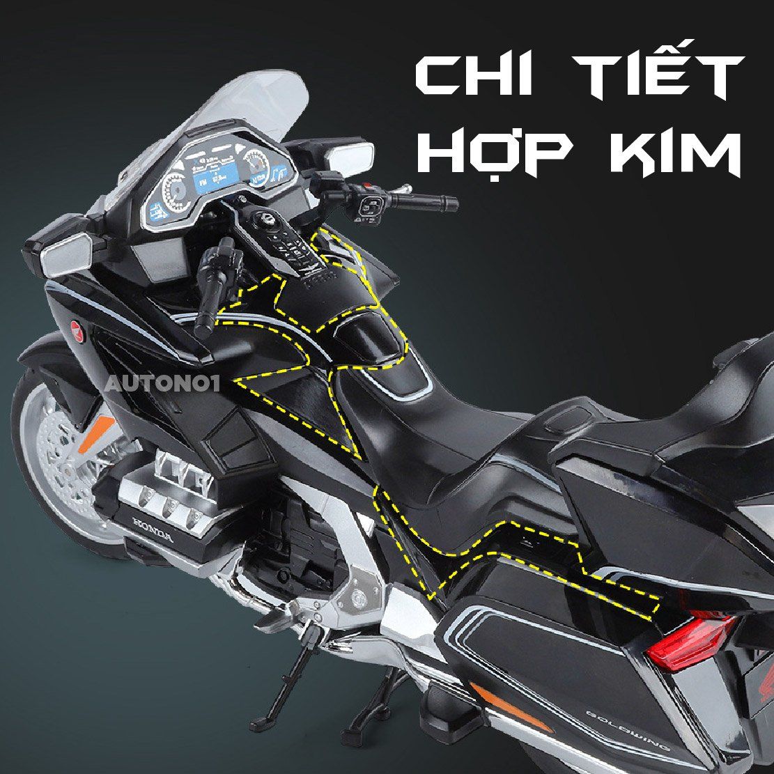  Mô hình xe Honda Goldwing GL800 2021 có đèn - âm thanh tỉ lệ 1:12 Alloy Model MT12012 