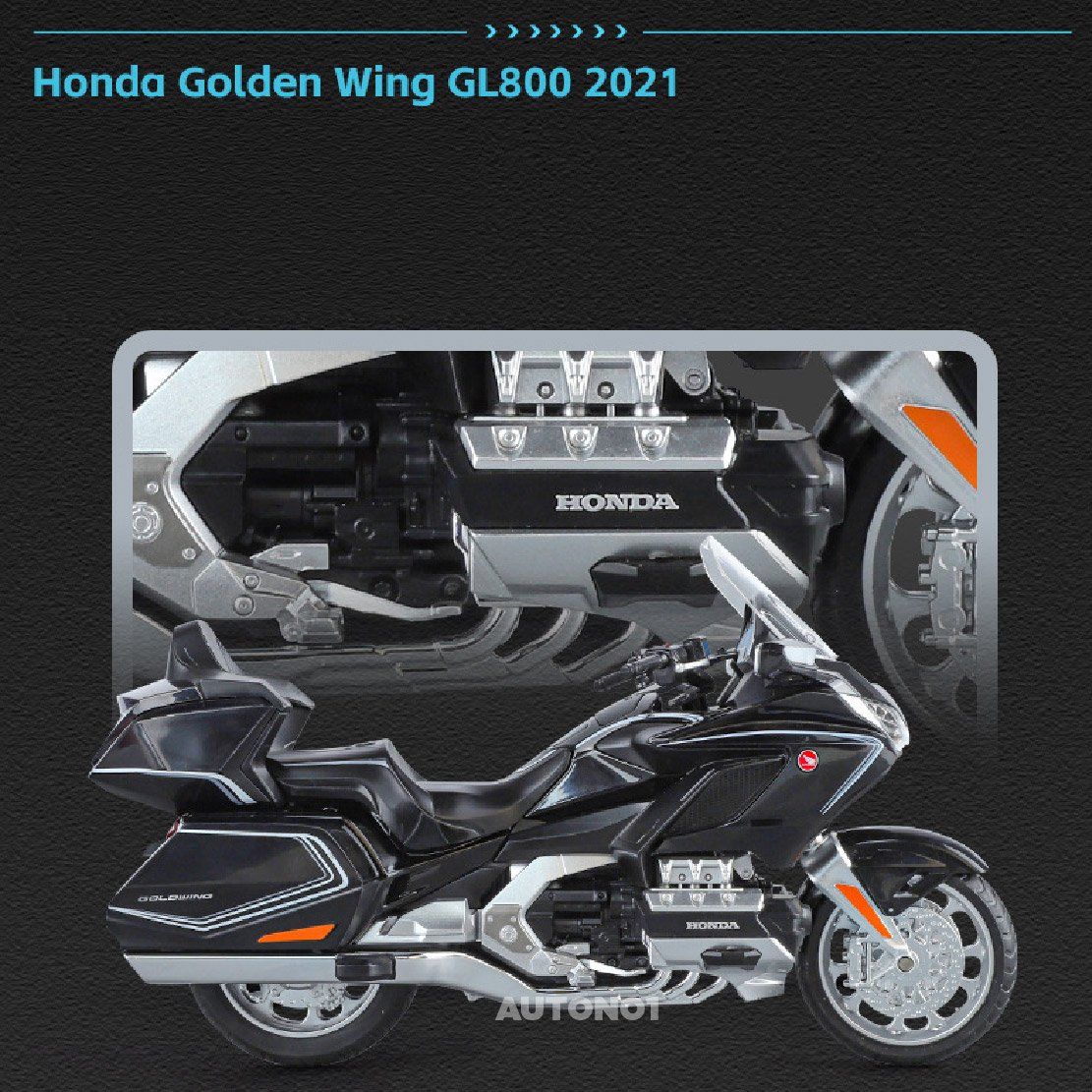 Mô hình xe Honda Goldwing GL800 2021 có đèn - âm thanh tỉ lệ 1:12 Alloy Model MT12012 
