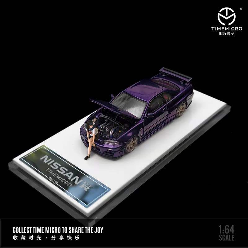  Mô hình xe Nissan GTR34 purple mettalic mở được capo trước tỉ lệ 1:64 Time micro TM643406 