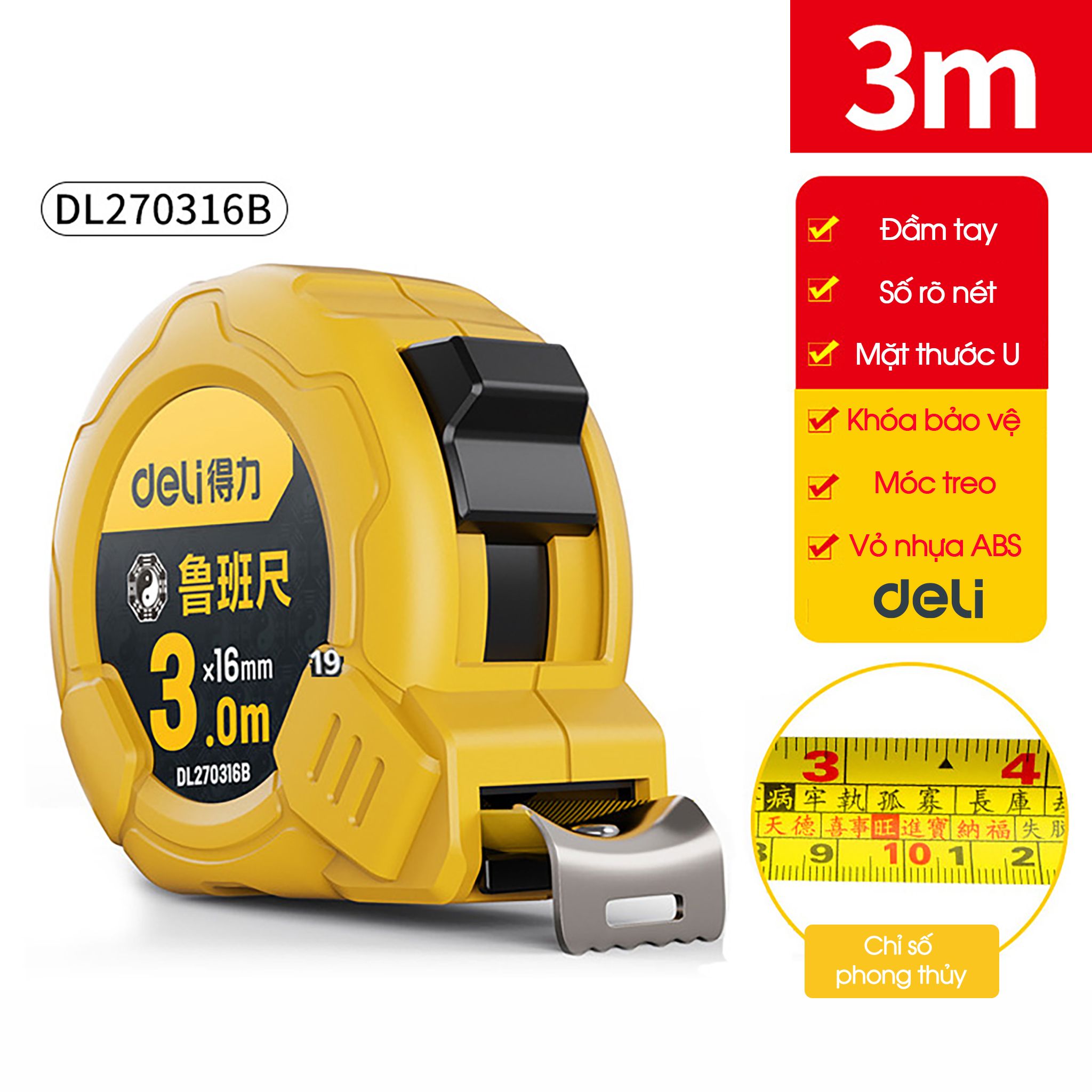  Thước cuốn thép cao cấp DELI Chất Liệu ABS Bọc Cao Su Chắc Chắn Chống Va Đập PK497 
