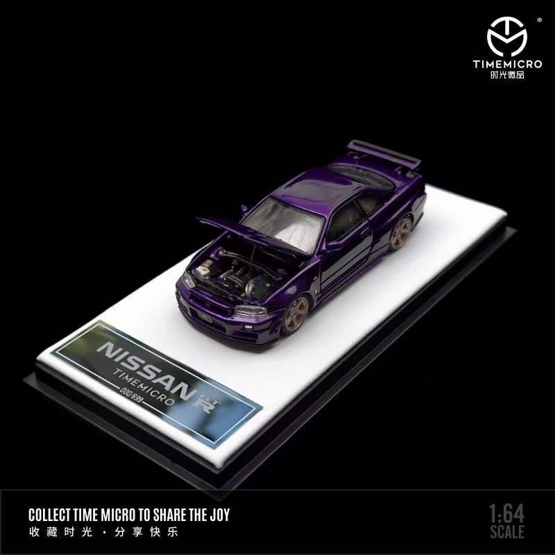  Mô hình xe Nissan GTR34 purple mettalic mở được capo trước tỉ lệ 1:64 Time micro TM643406 