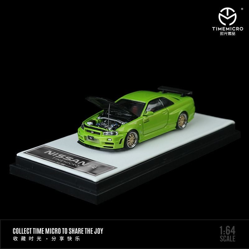  Mô hình xe ô tô Nissan GT R34 green metallic tỉ lệ 1:64 Time Micro TM643412 