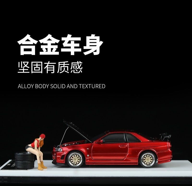  Mô hình xe ô tô Nissan GT R34 red metallic tỉ lệ 1:64 Time Micro TM643411 