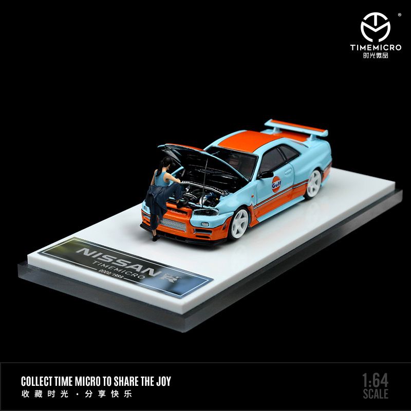  Mô hình xe ô tô Nissan GTR34 Gulf Limited Edition tỉ lệ 1:64 Time micro TM643414 