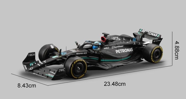  Mô hình xe đua F1 Formula Mercedes Benz Petronas 2023 W14 hộp mica có figure tỉ lệ 1:24 Bburago OT328 