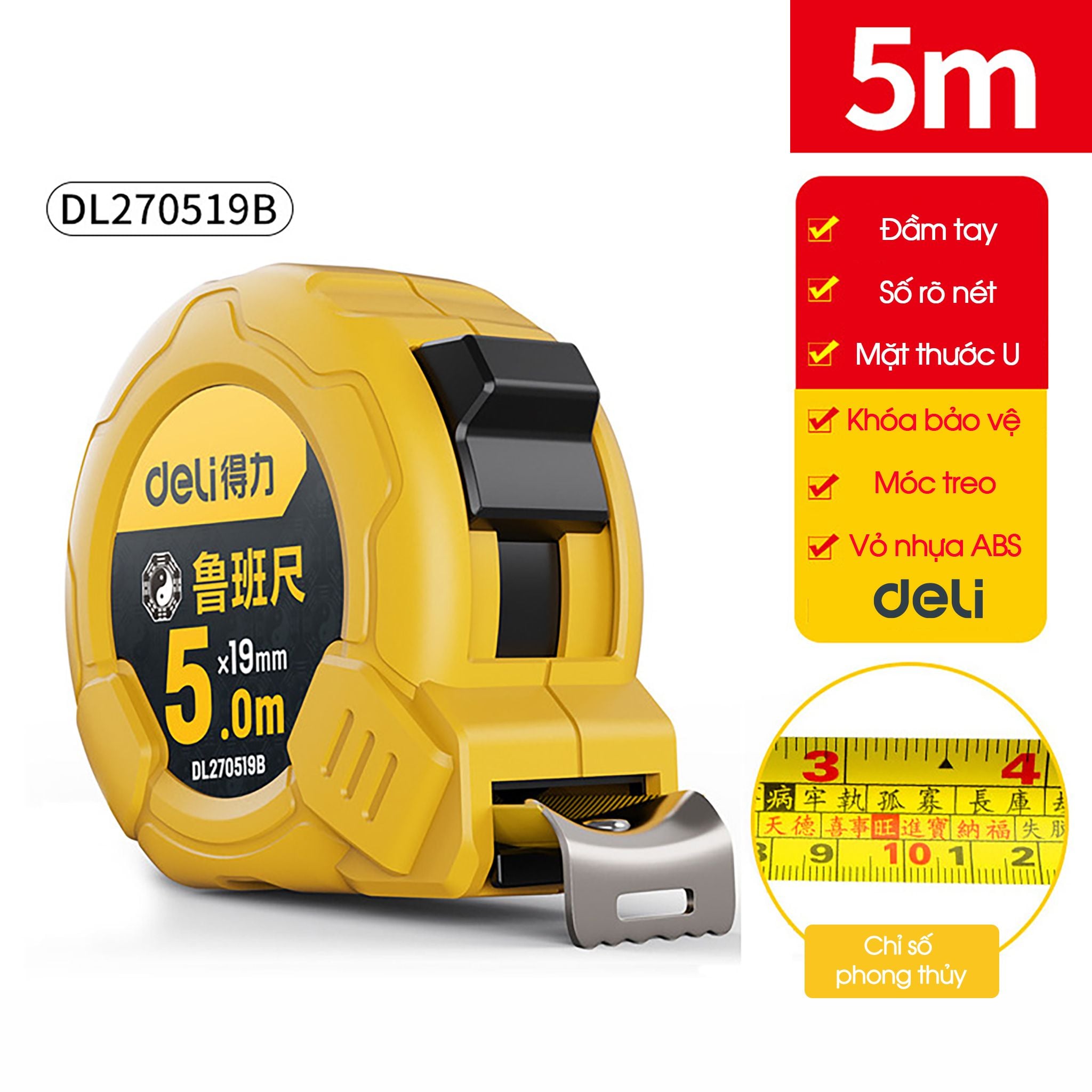  Thước cuốn thép cao cấp DELI Chất Liệu ABS Bọc Cao Su Chắc Chắn Chống Va Đập PK497 