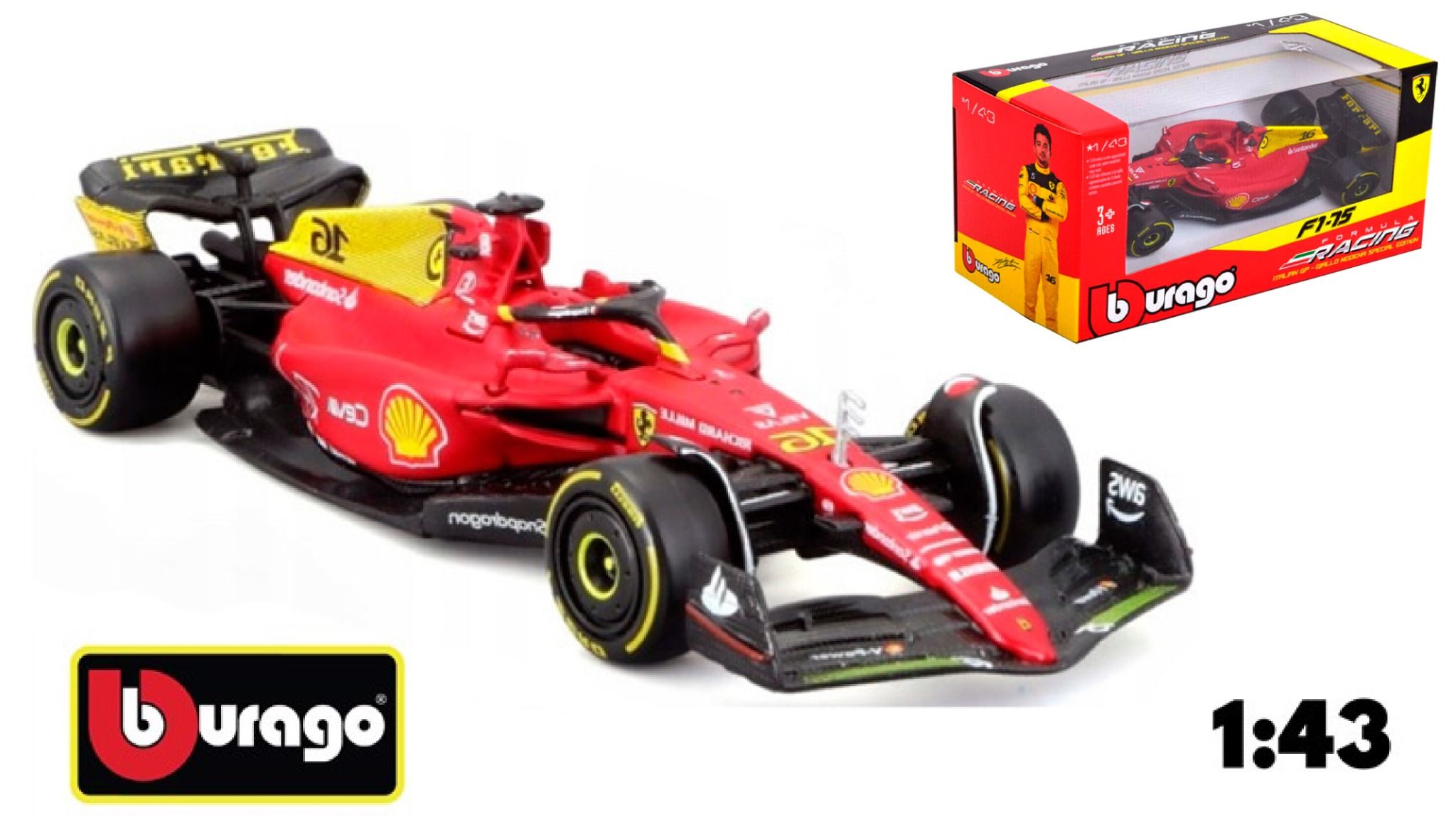  Mô hình xe đua F1-75 Ferrari Formula Racing 2022 #16 Charles Leclerc tỉ lệ 1:43 Bburago OT002 