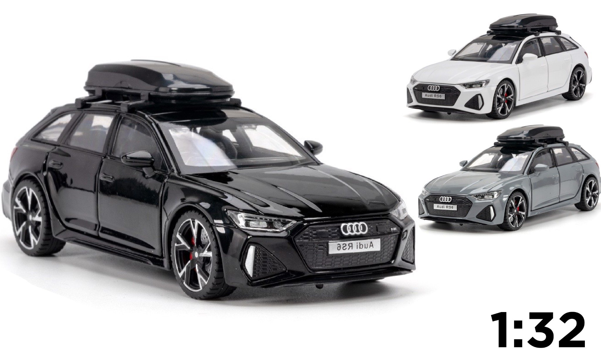  Mô hình xe Audi RS6 có box camping full open, full kính, đánh lái được, có đèn âm thanh, có đế và hộp mica tỉ lệ 1:32 Alloy Model OT096 