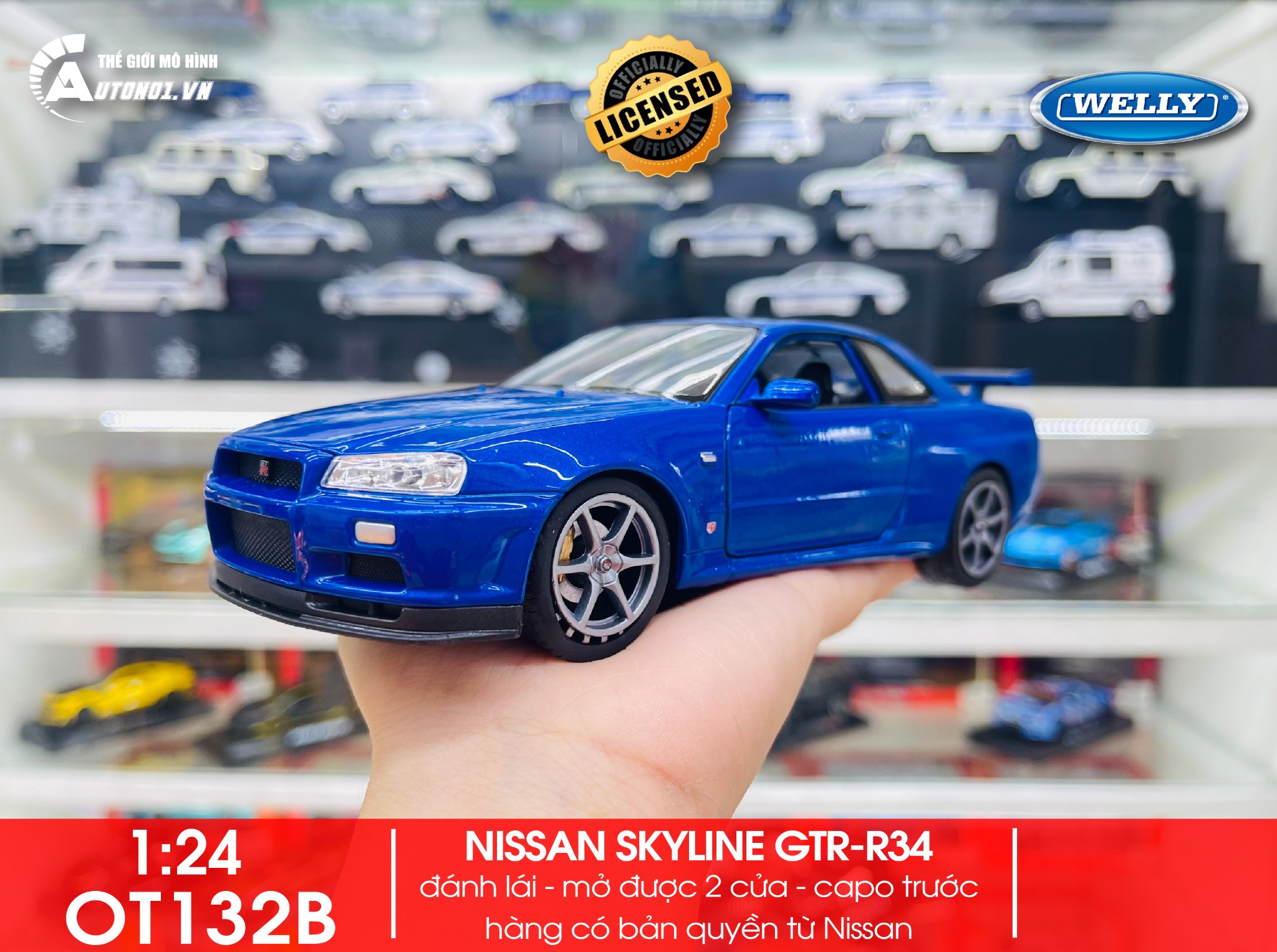  Mô hình xe Nissan Skyline Gt-R R34 có bản quyền 1:24 Welly OT132 