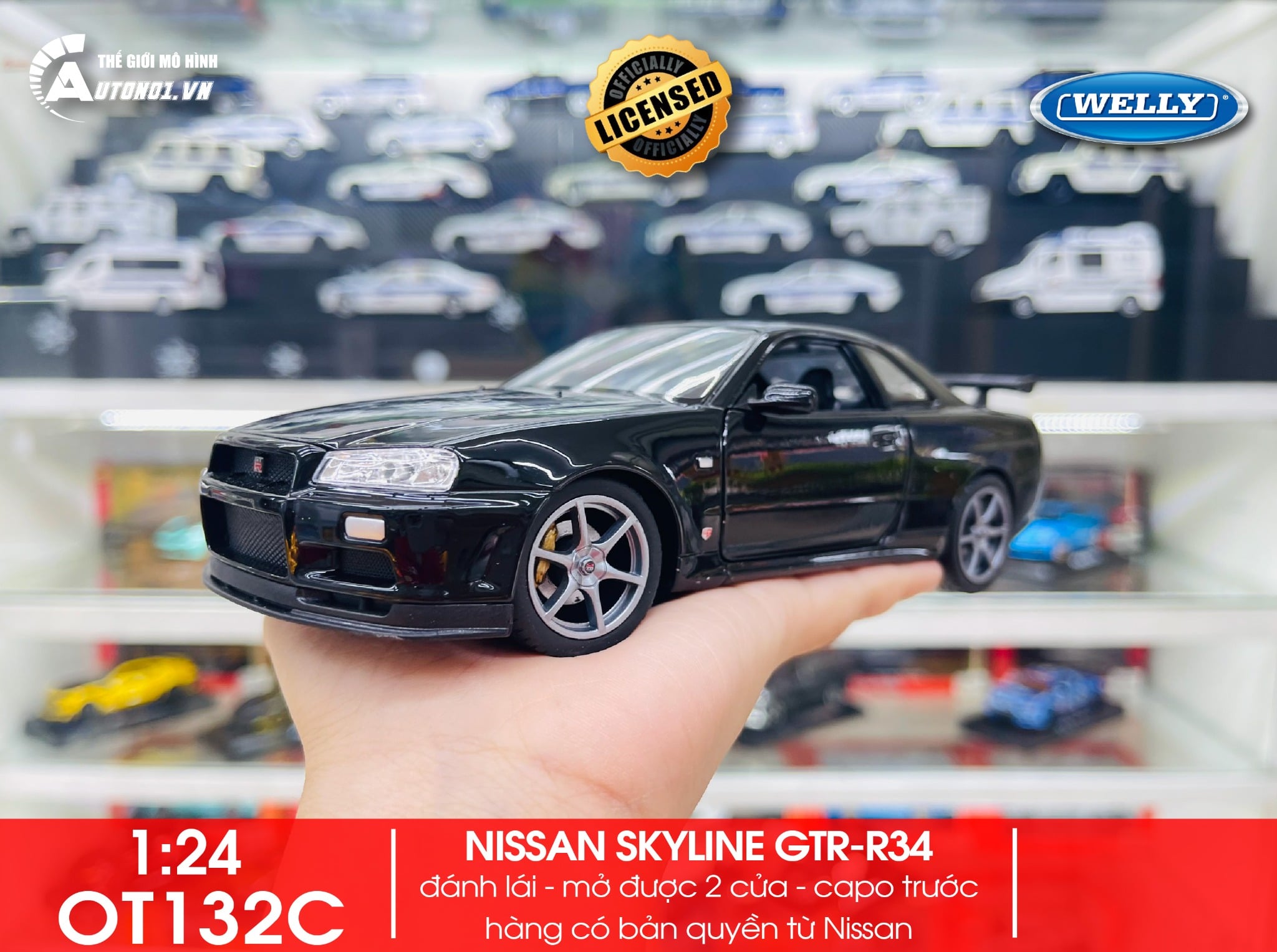  Mô hình xe Nissan Skyline Gt-R R34 có bản quyền 1:24 Welly OT132 