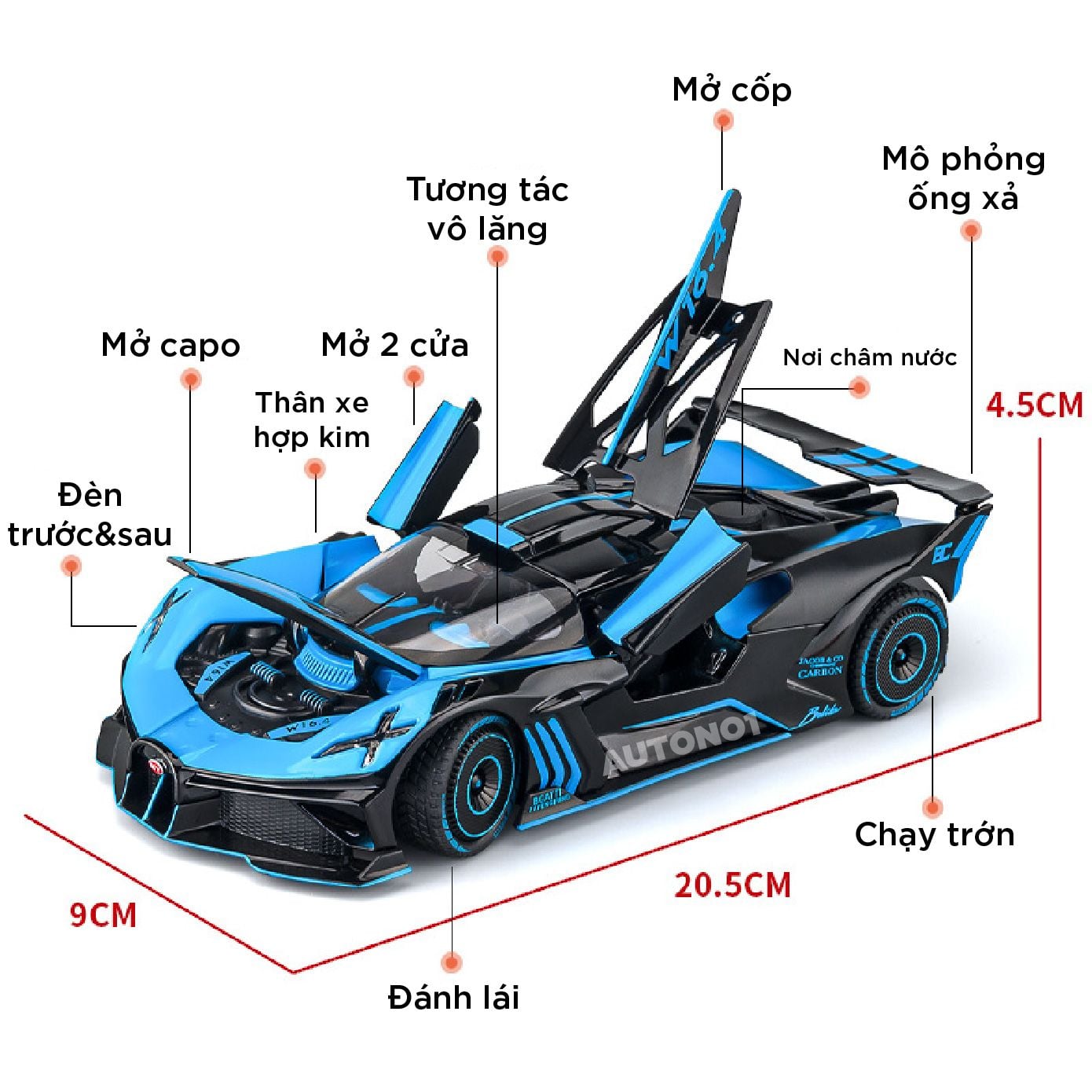  Mô hình xe Bugatti Bolide phun khói - full open 1:24 Chezhi CZ24462 