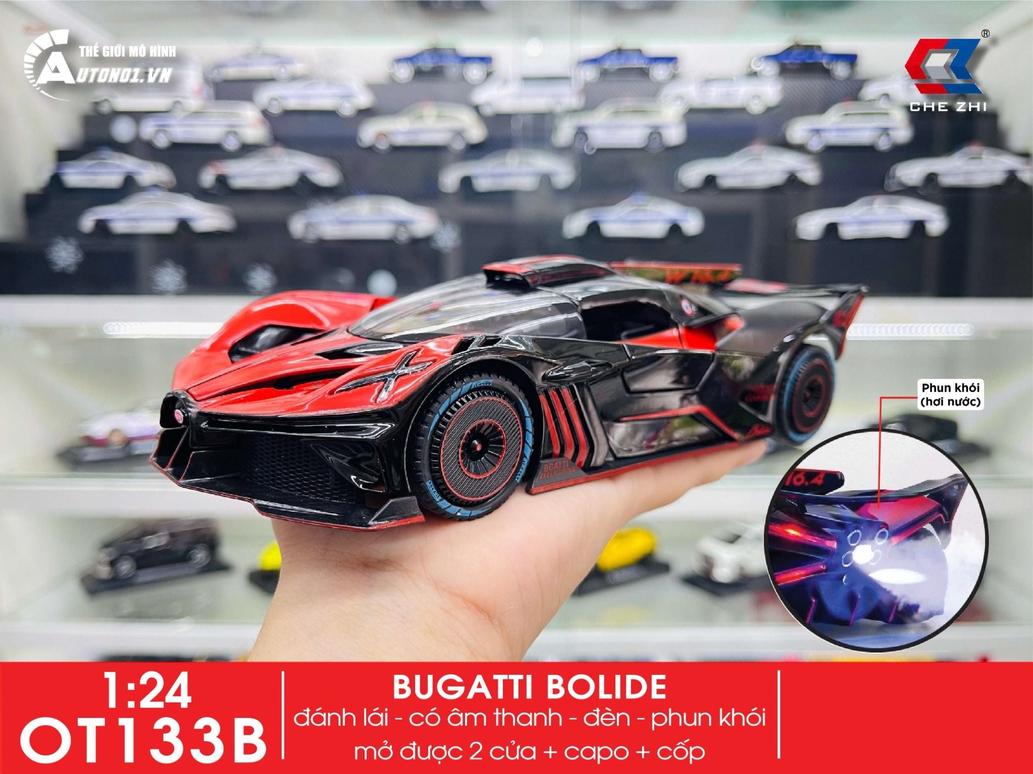  Mô hình xe Bugatti Bolide phun khói - full open 1:24 Chezhi CZ24462 