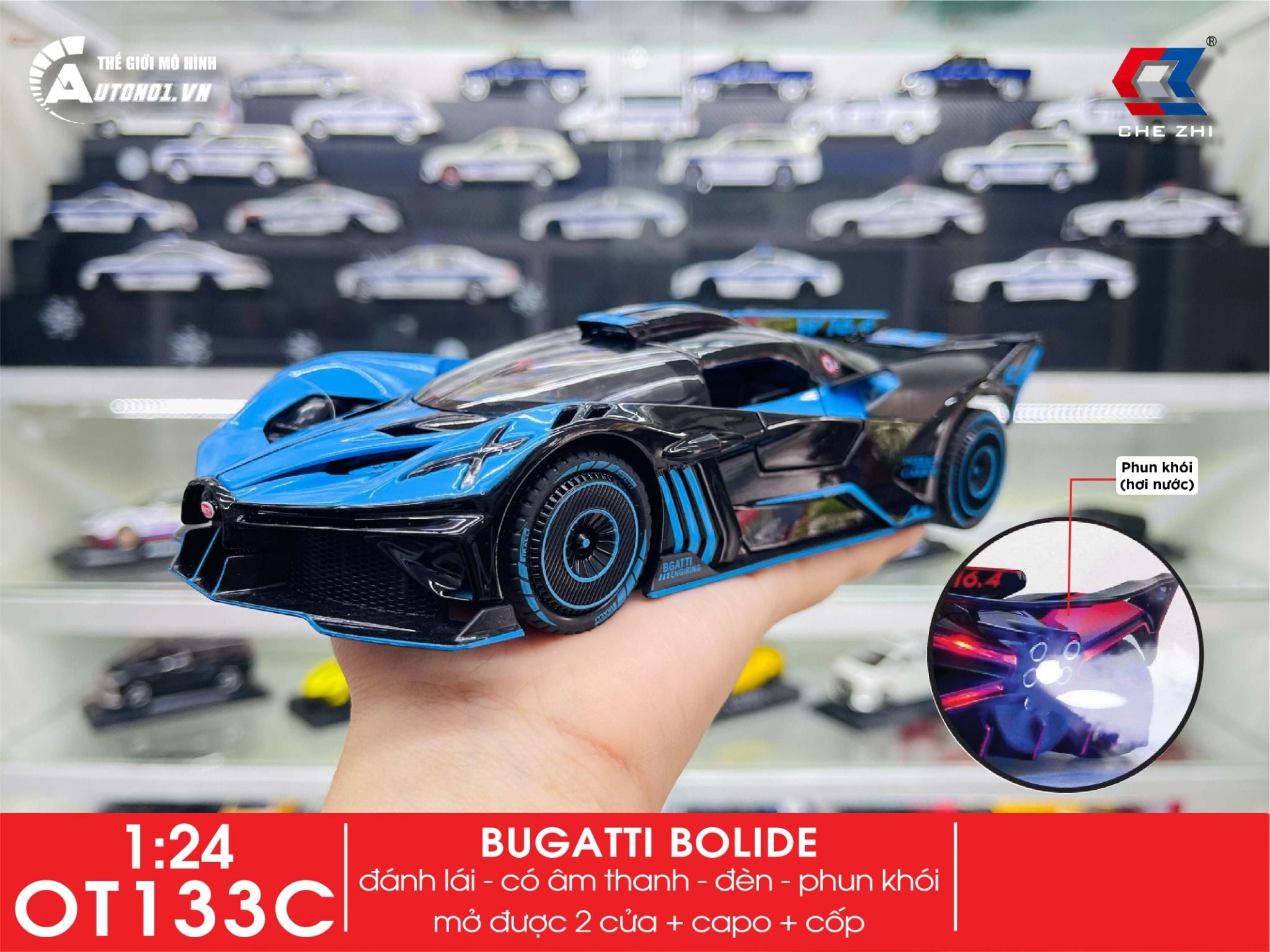  Mô hình xe Bugatti Bolide phun khói - full open 1:24 Chezhi CZ24462 