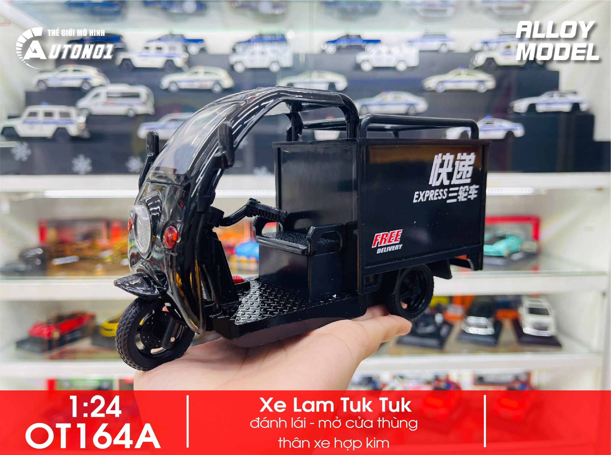  Mô hình xe lam Tuk Tuk 3 bánh - đánh lái được tỉ lệ 1:24 Alloy model OT164 