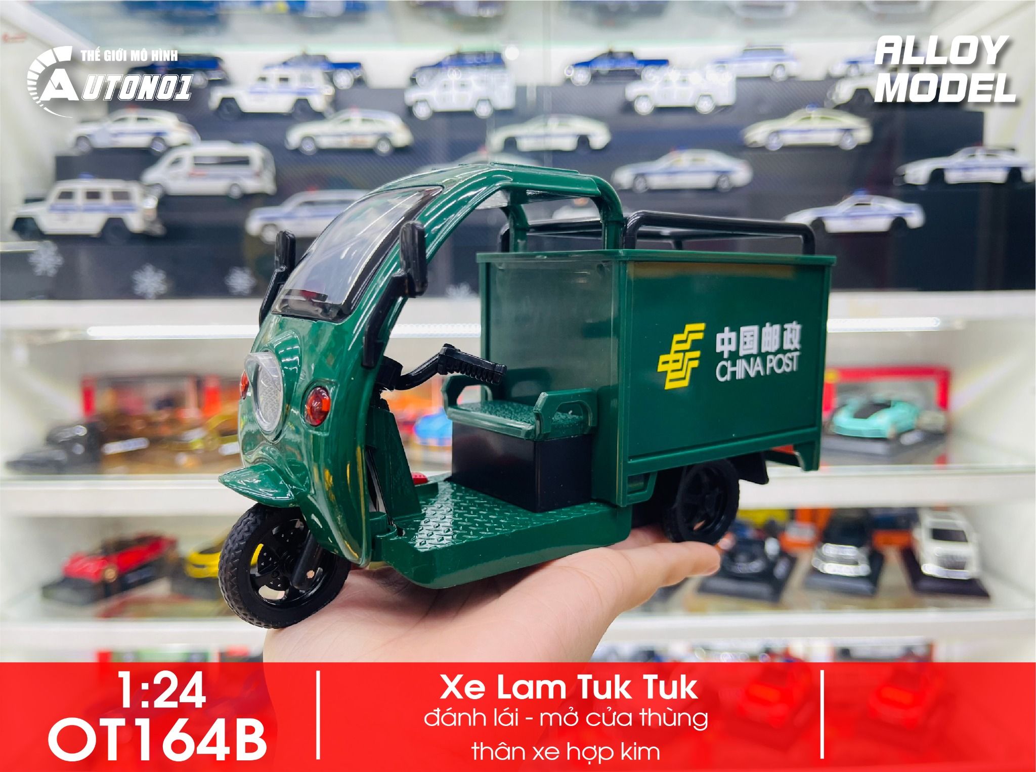  Mô hình xe lam Tuk Tuk 3 bánh - đánh lái được tỉ lệ 1:24 Alloy model OT164 