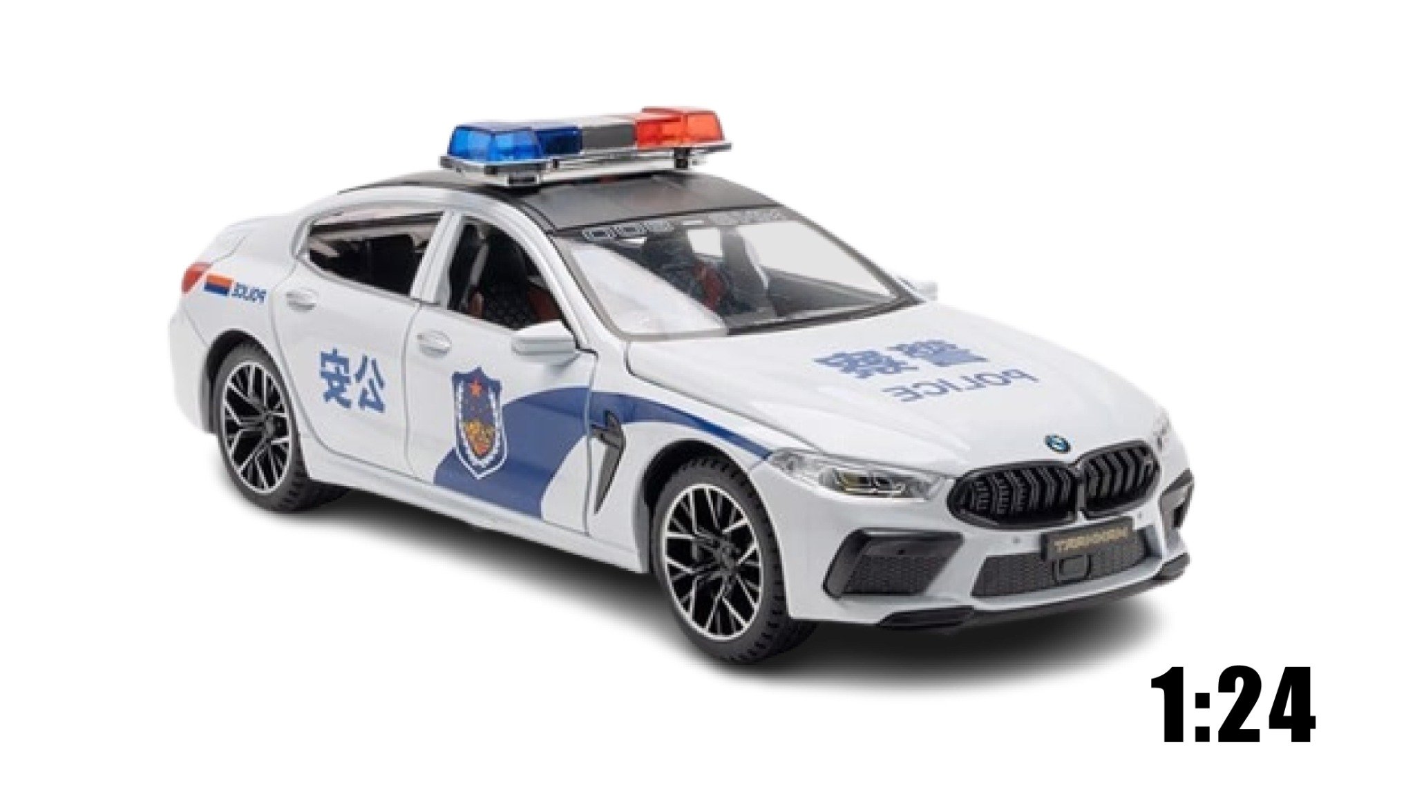  Xe mô hình ô tô Bmw M8 Police White tỉ lệ 1:24 Jinlifang OT197 