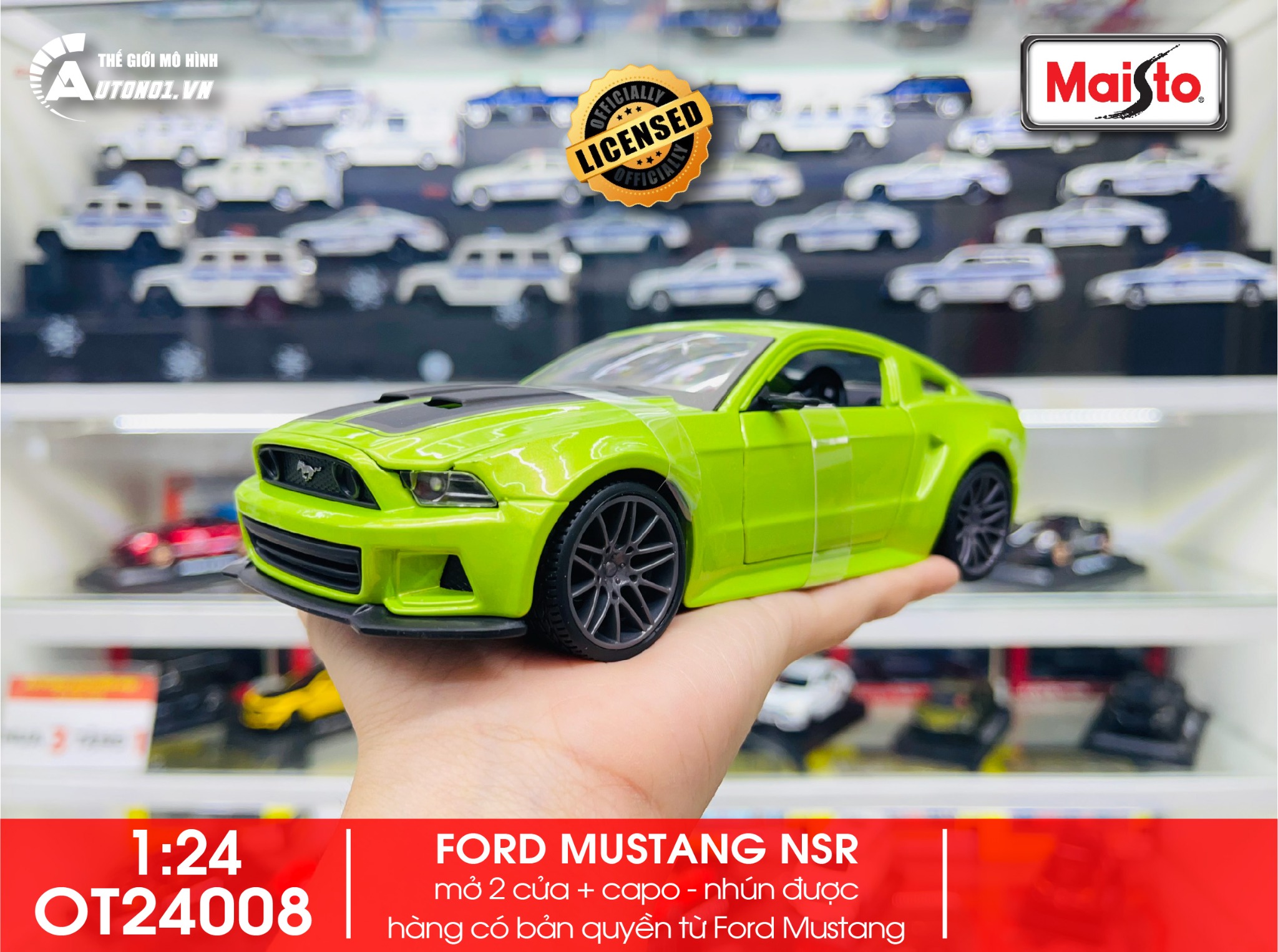  Mô hình xe Ford Mustang New Street Racer Met Green 1:24 Maisto OT24008 