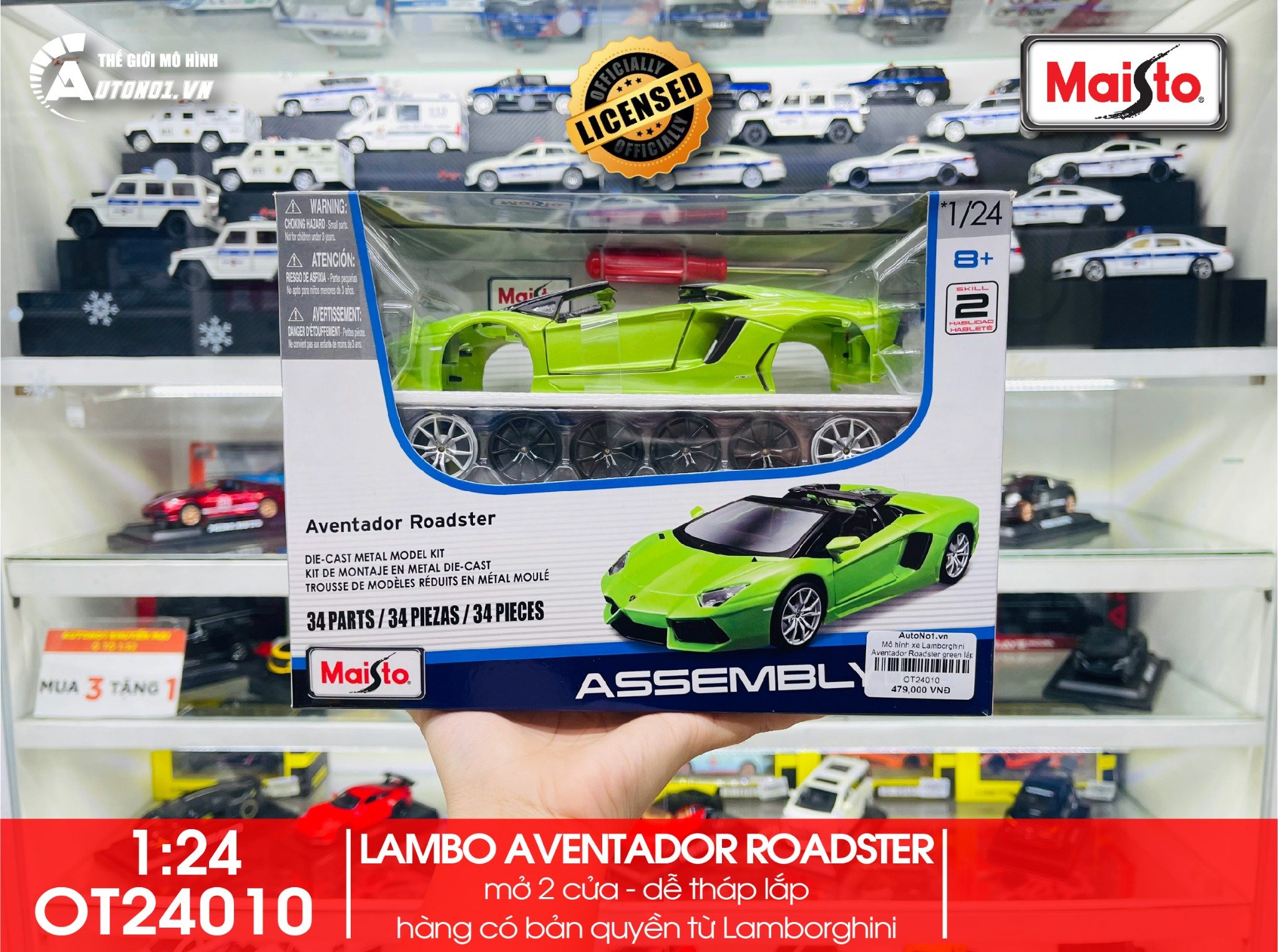 MÔ HÌNH XE LAMBORGHINI AVENTARDO ROADSTER GREEN 1:24 LẮP GHÉP MAITO