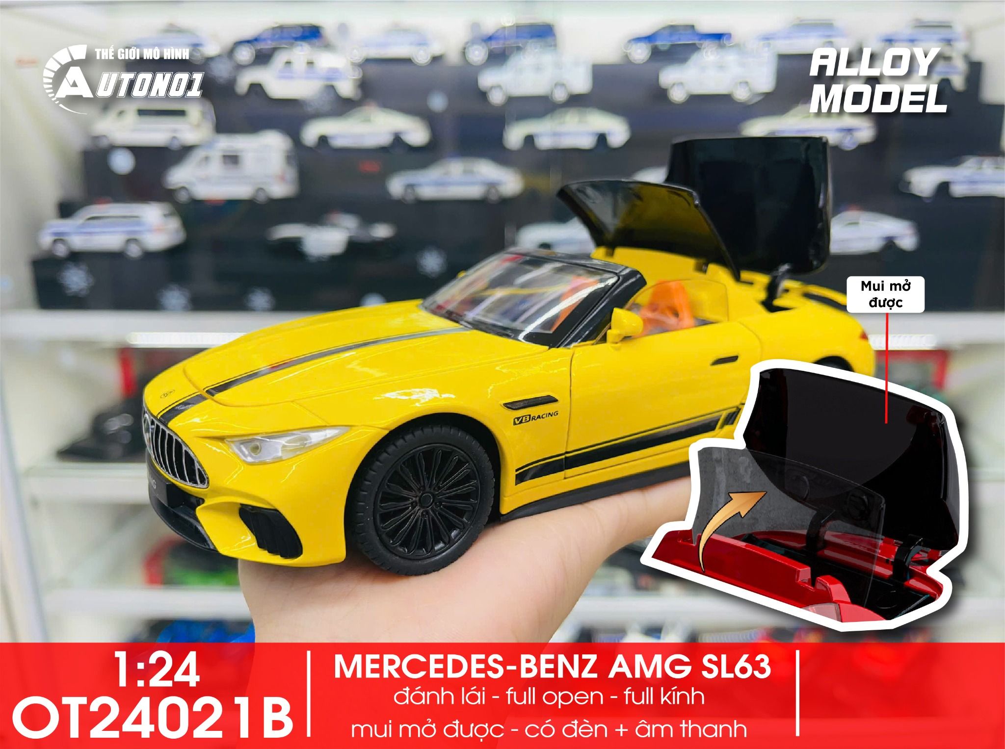  Mô hình xe Mercedes-Benz AMG SL63 mở được mui - full open - full kính - đánh lái được tỉ lệ 1:22 Jiaye Model OT24021 