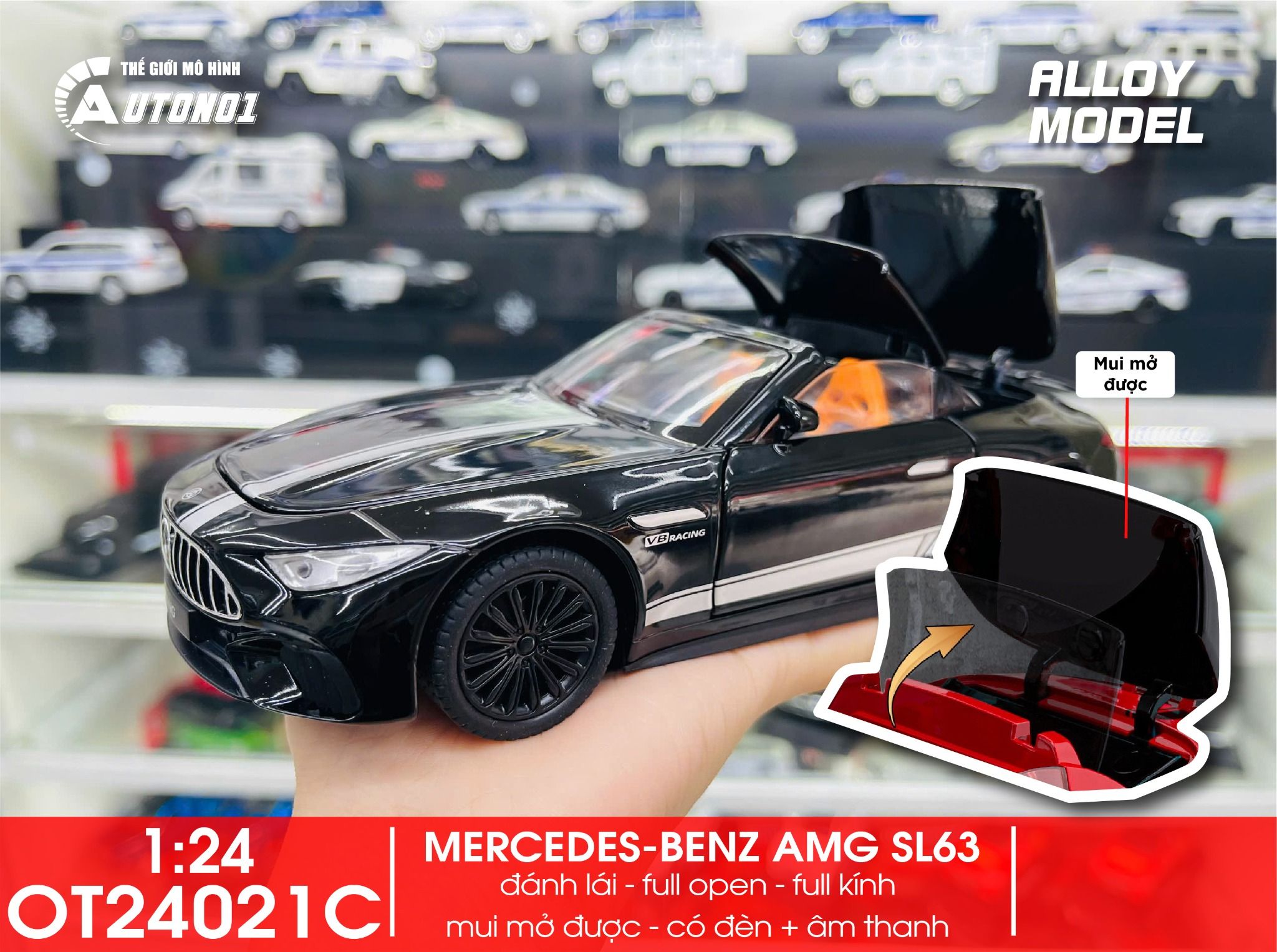  Mô hình xe Mercedes-Benz AMG SL63 mở được mui - full open - full kính - đánh lái được tỉ lệ 1:22 Jiaye Model OT24021 