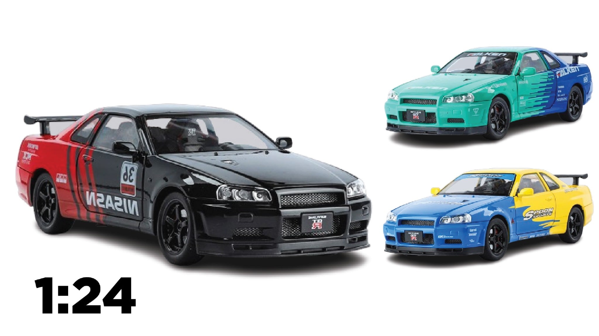  Mô hình xe Nissan GT-R R34 phiên bản racing full open - có đèn - có âm thanh tỉ lệ 1:24 JinliFang OT24030 