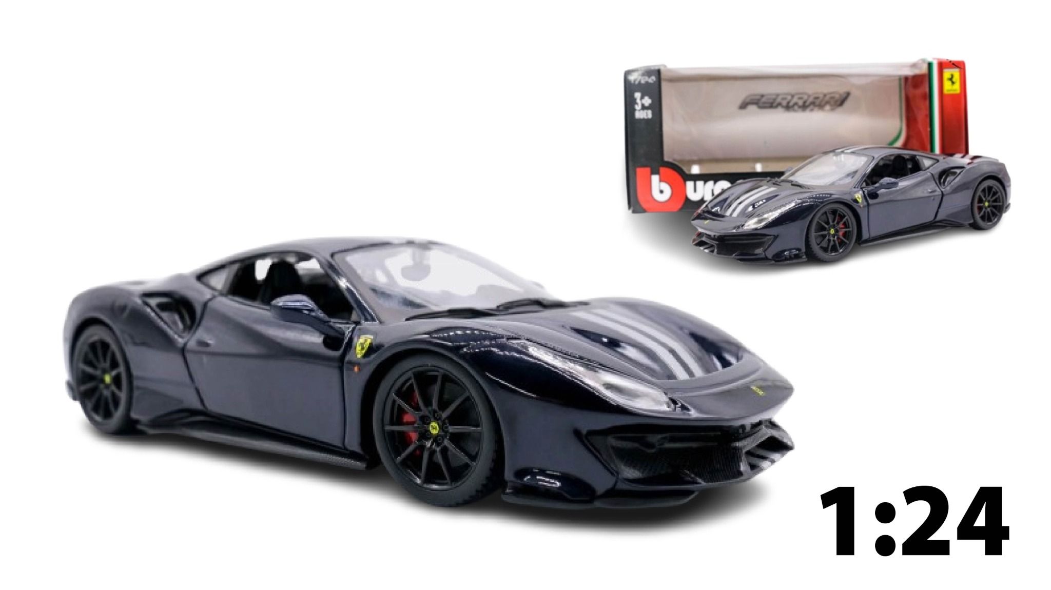 Mô hình xe Ferrari 488 Pista Blue có đế có đánh lái 1:24 Bburago