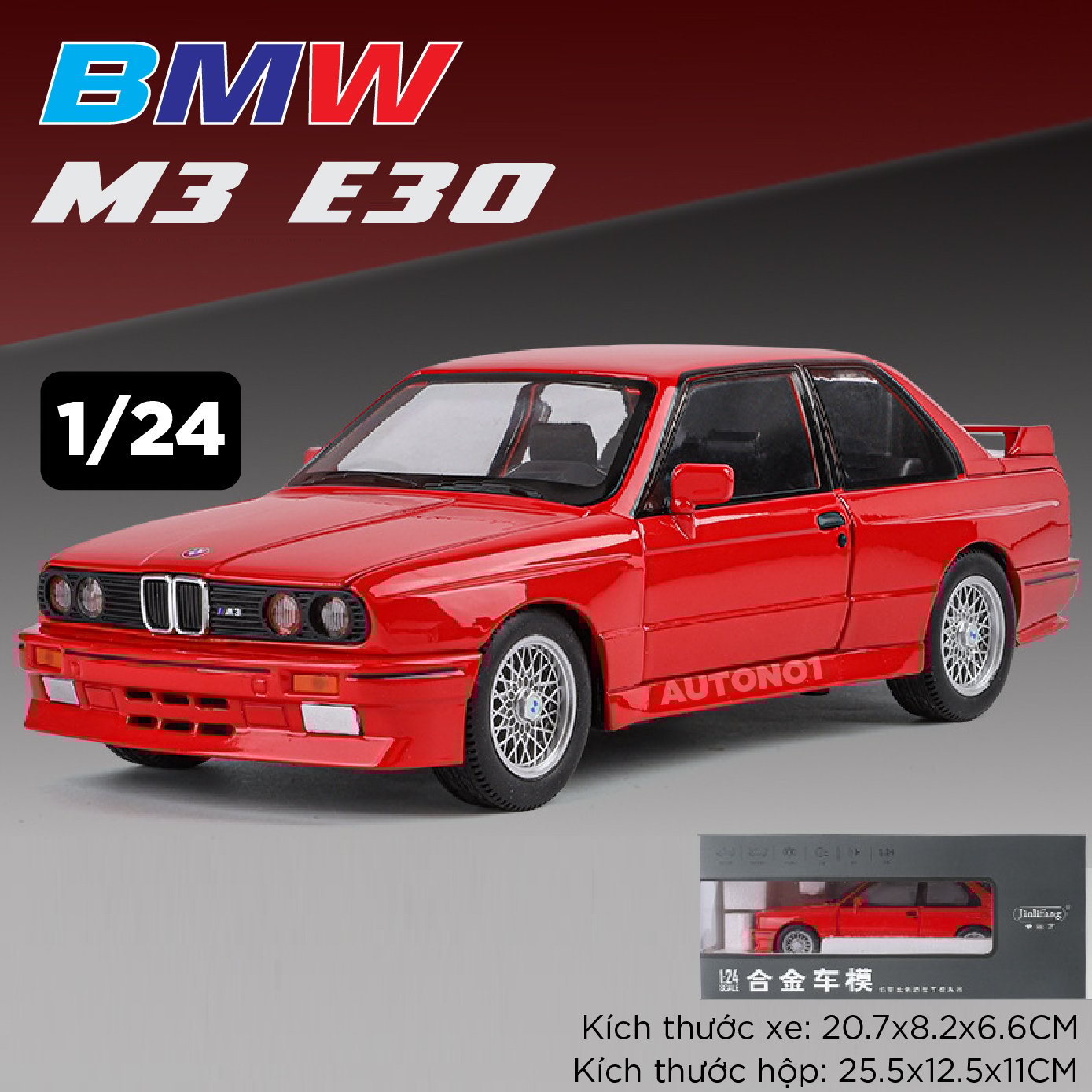  Mô hình xe BMW M3 E30 full open - có đèn - âm thanh tỉ lệ 1:24 JinliFang OT24035 