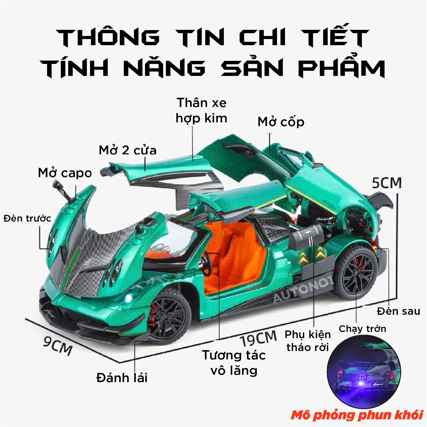  Mô hình xe Pagani Huayra BC phun khói - full open tỉ lệ 1:24 Alloy Model OT24038 
