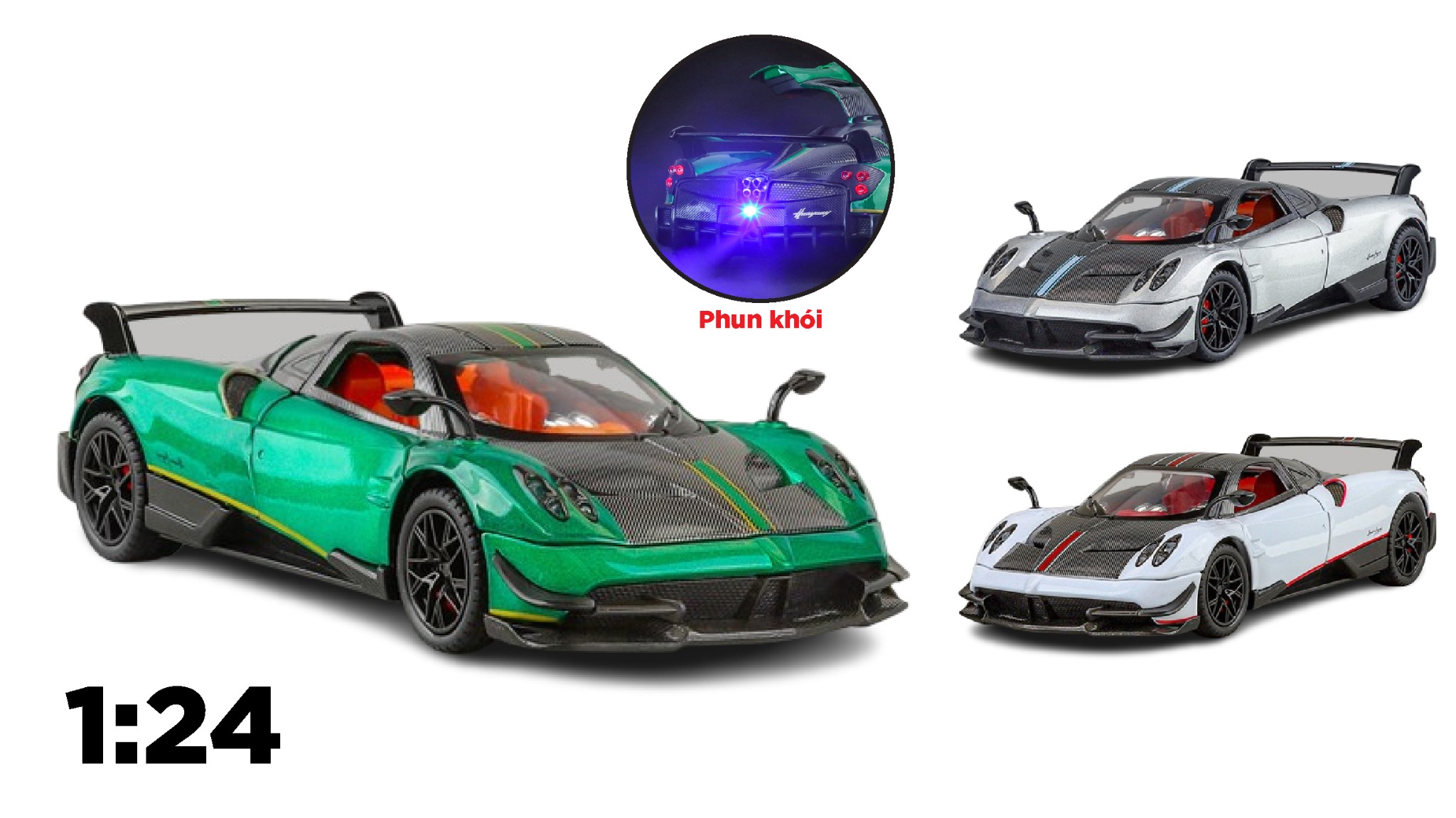  Mô hình xe Pagani Huayra BC phun khói - full open tỉ lệ 1:24 Alloy Model OT24038 