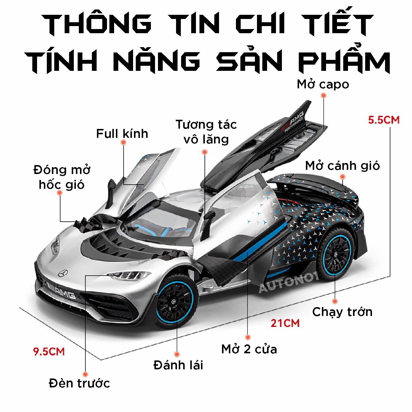 Mô hình xe Mercedes-AMG One full open - có đèn - âm thanh tỉ lệ 1:24 Chezhi 