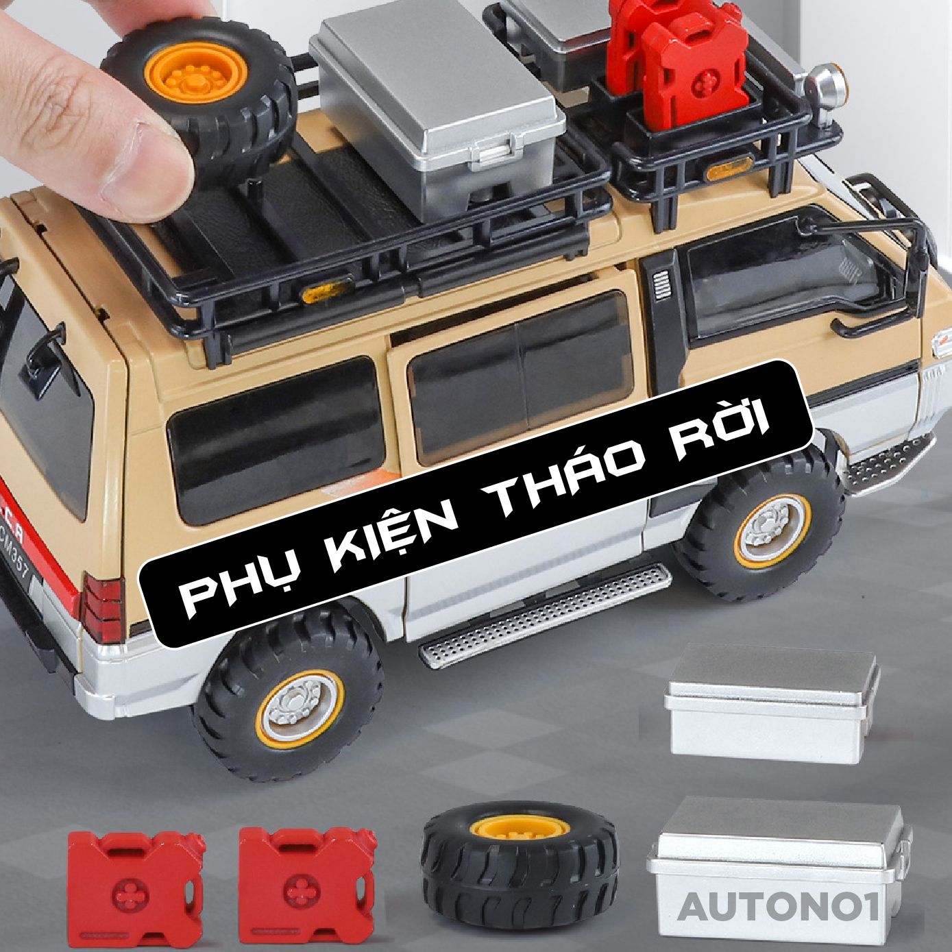  Mô hình xe Mitsubishi Delica Van Guide Offroad full open - có phụ kiện tỉ lệ 1:24 Chimei Model OT24052 