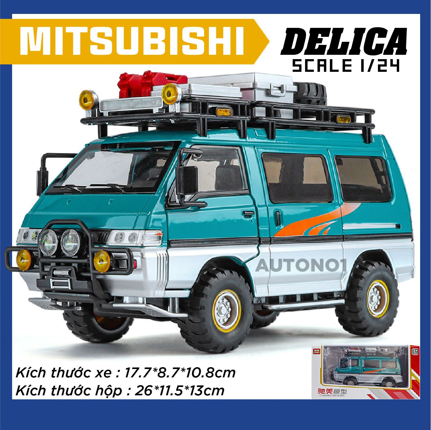 Mô hình xe Mitsubishi Delica Van Guide Offroad full open - có phụ kiện tỉ lệ 1:24 Chimei Model OT24052 