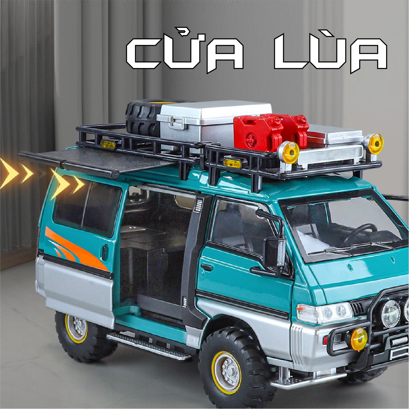  Mô hình xe Mitsubishi Delica Van Guide Offroad full open - có phụ kiện tỉ lệ 1:24 Chimei Model OT24052 