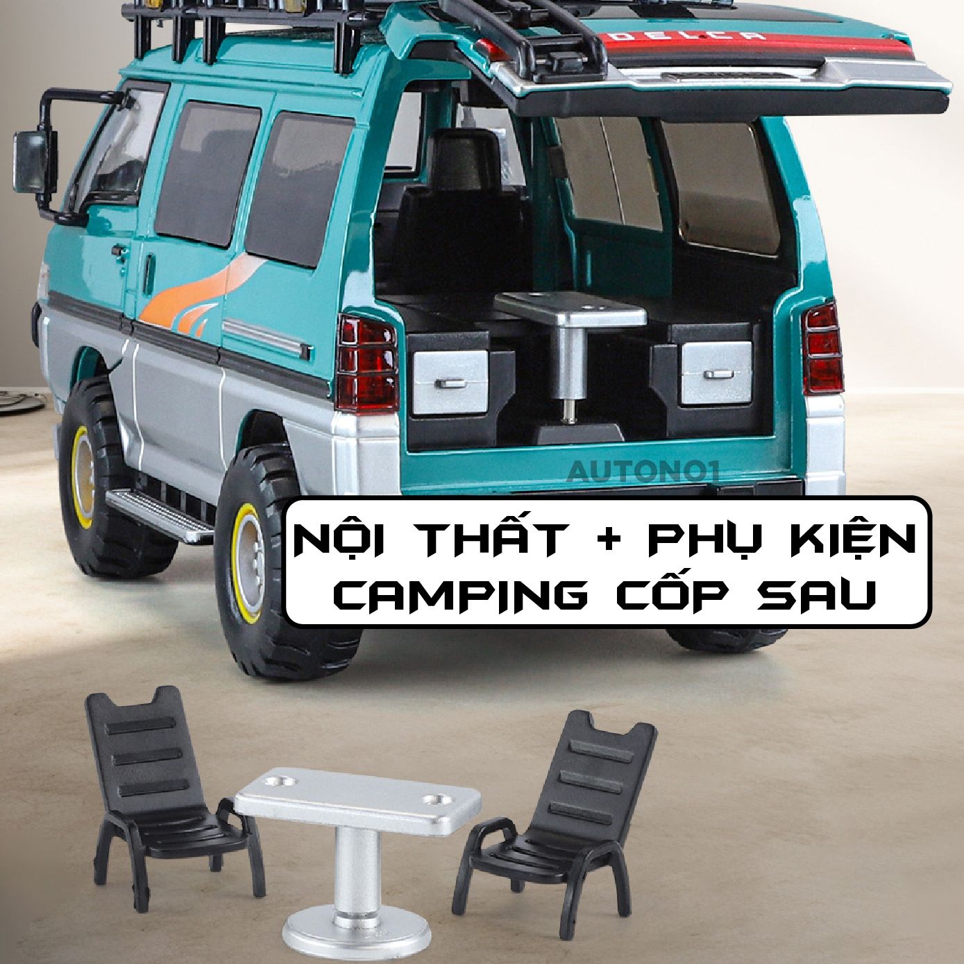  Mô hình xe Mitsubishi Delica Van Guide Offroad full open - có phụ kiện tỉ lệ 1:24 Chimei Model OT24052 