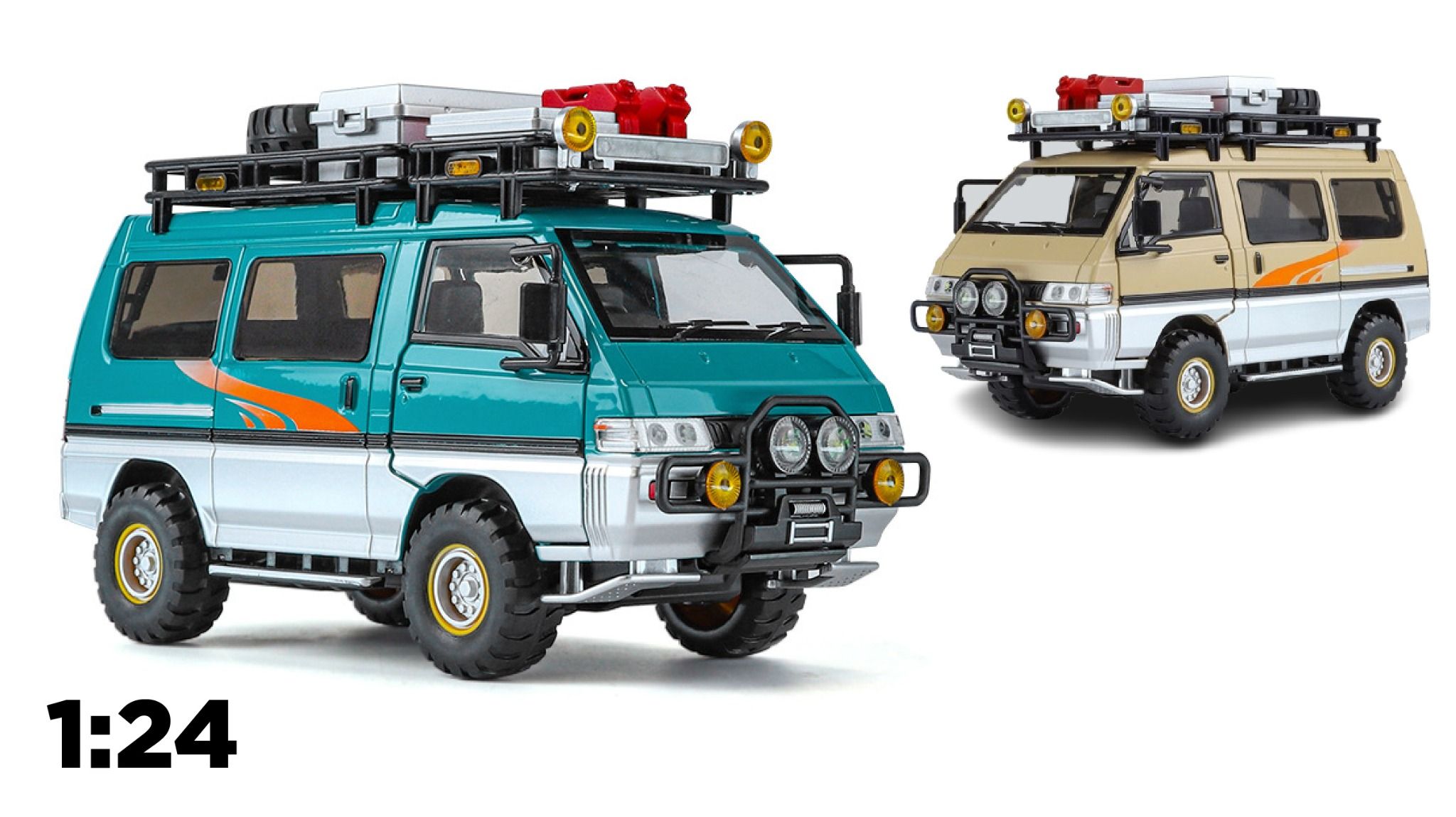  Mô hình xe Mitsubishi Delica Van Guide Offroad full open - có phụ kiện tỉ lệ 1:24 Chimei Model OT24052 