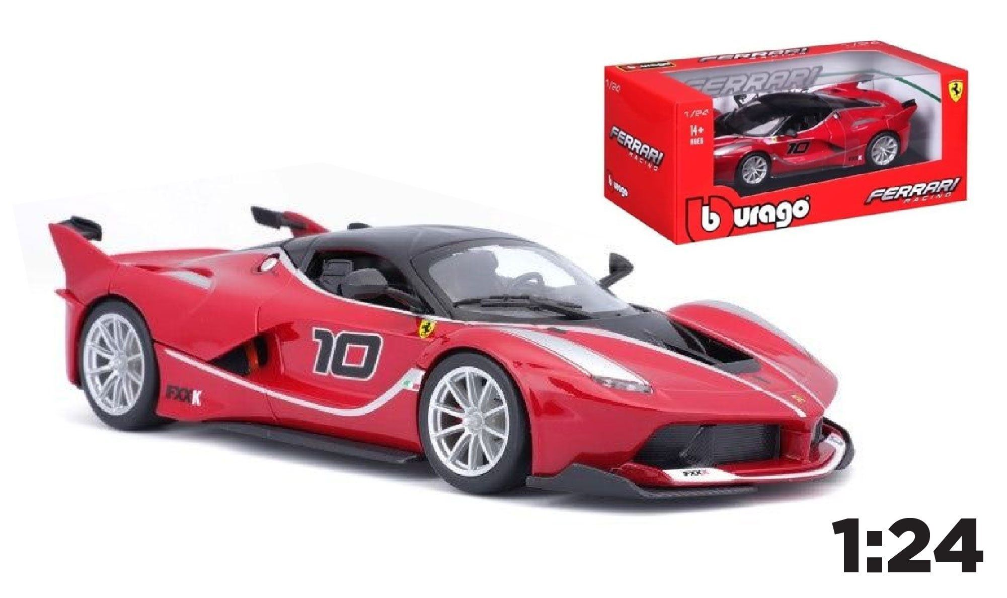  Mô hình xe Ferrari FXX K racing No.10 Rosso red không full kính tỉ lệ 1:24 Bburago 18-26301 OT24057 
