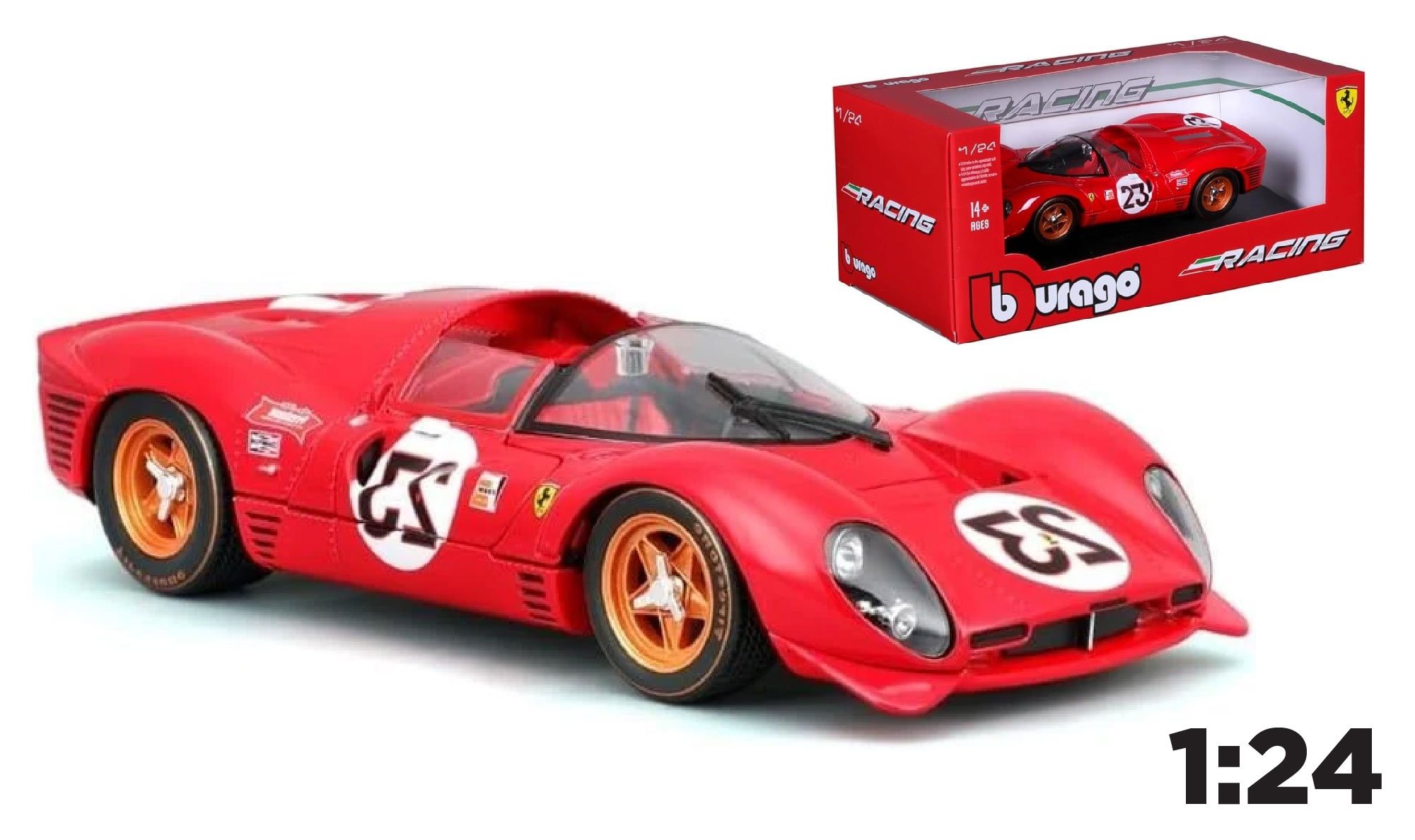  Mô hình xe Ferrari Daytona 330 P4 racing #23 - full kính - mở được 2 cửa tỉ lệ 1:24 Bburago 18-26310 OT24058 