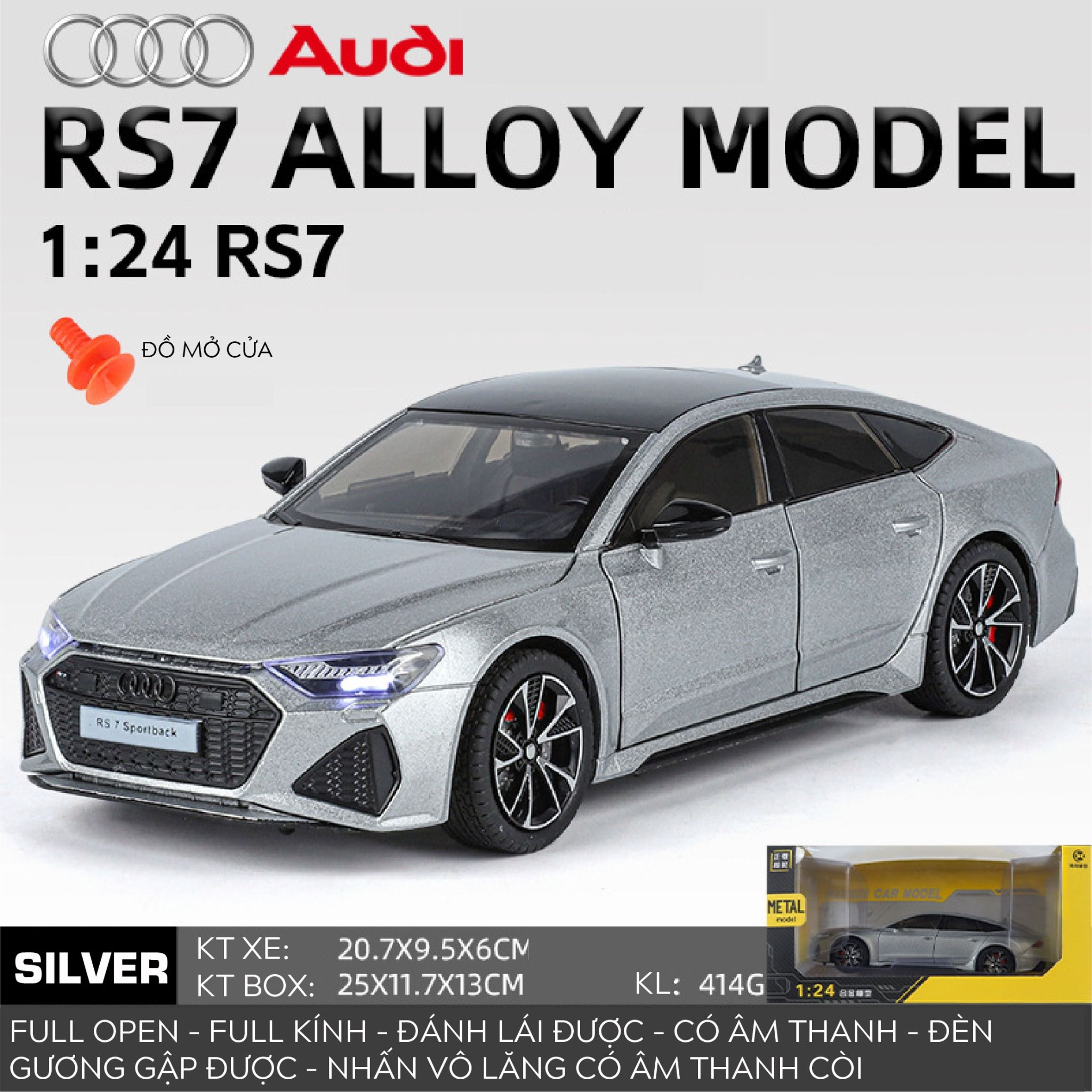  Mô hình xe Audi RS7 mở full cửa - full kính - đánh lái được tỉ lệ 1:24 Alloy model OT24076 