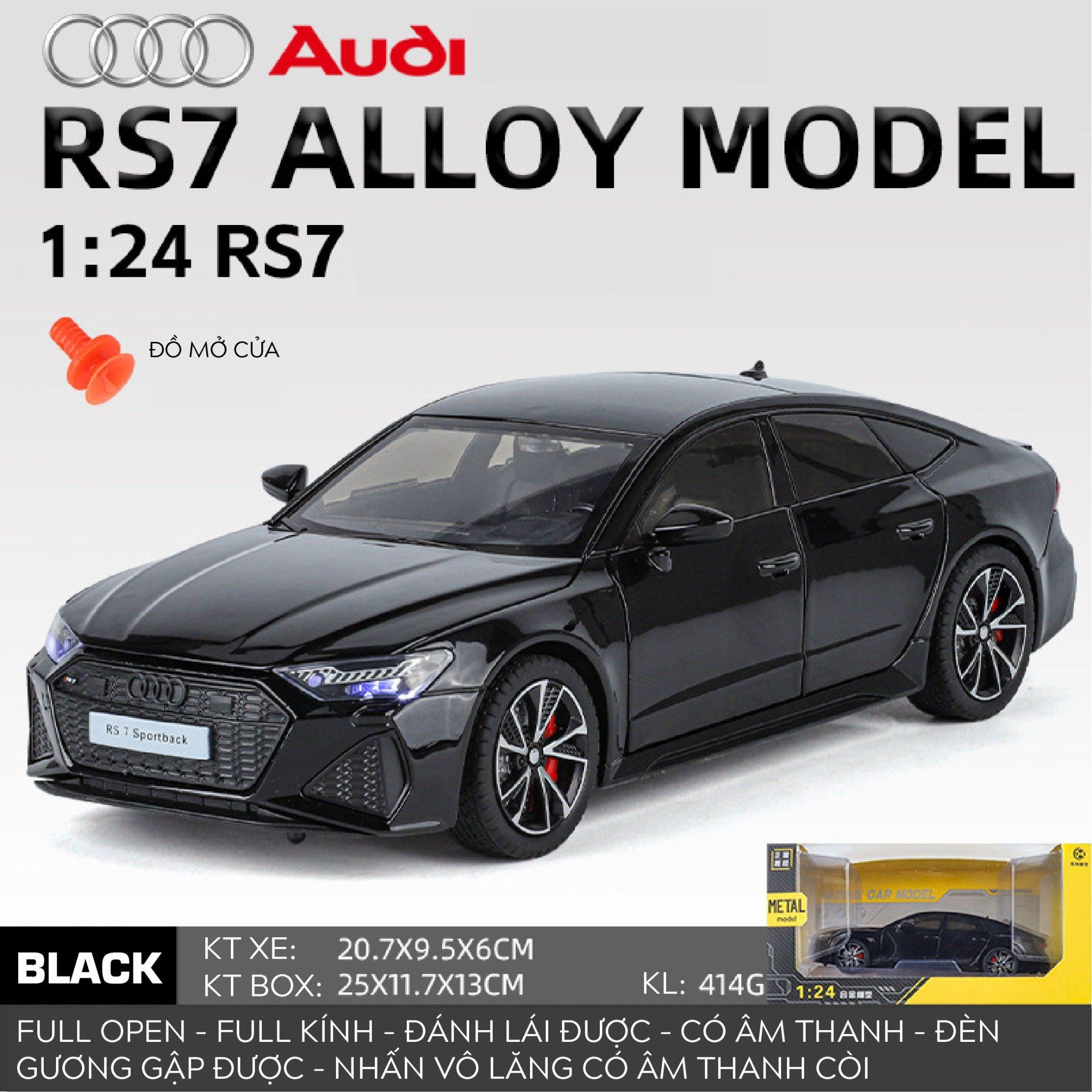  Mô hình xe Audi RS7 mở full cửa - full kính - đánh lái được tỉ lệ 1:24 Alloy model OT24076 