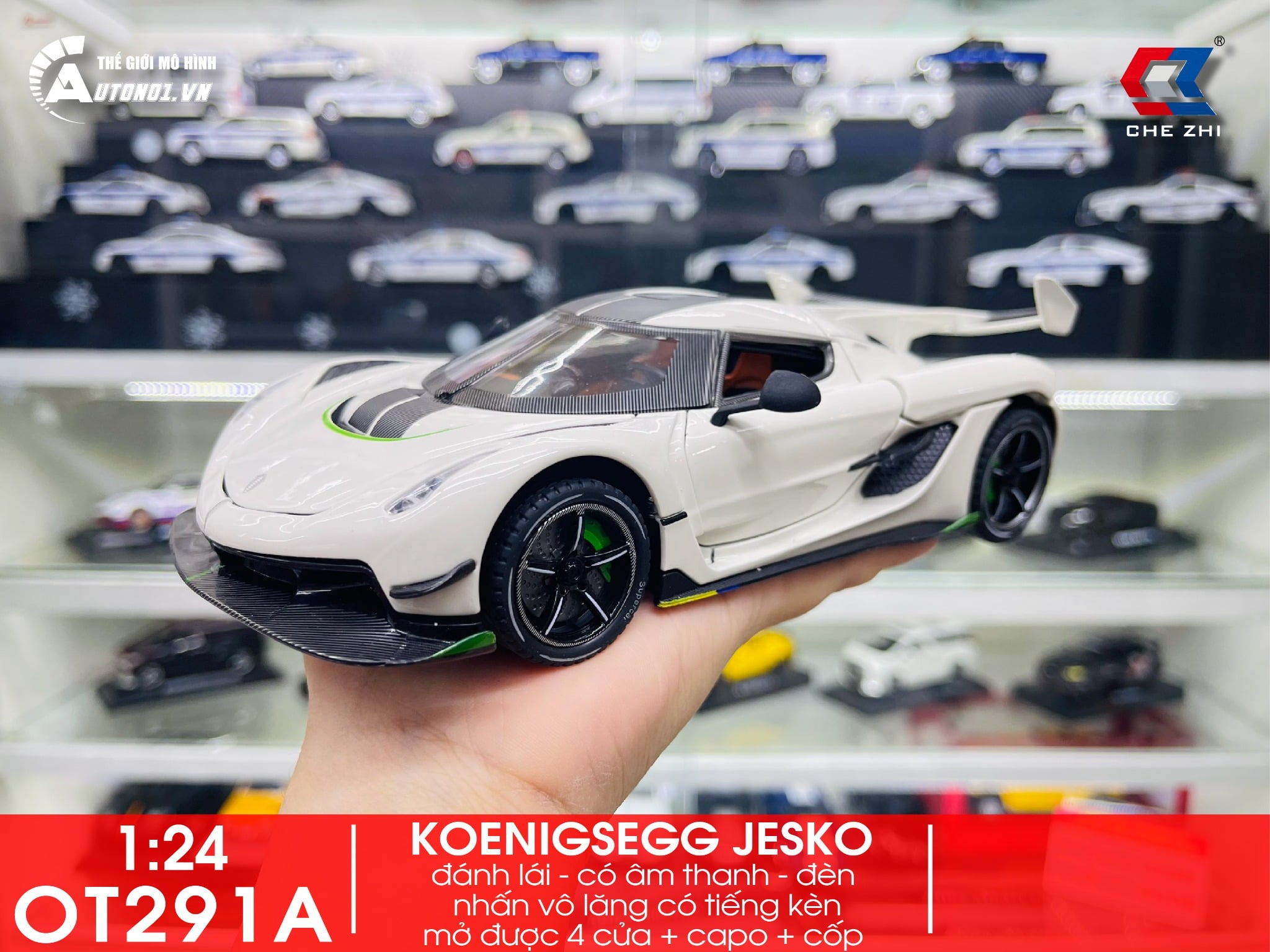  Mô hình xe Koenigsegg Jesko tỉ lệ 1:24 full open có đèn - âm thanh Chezhi OT291 