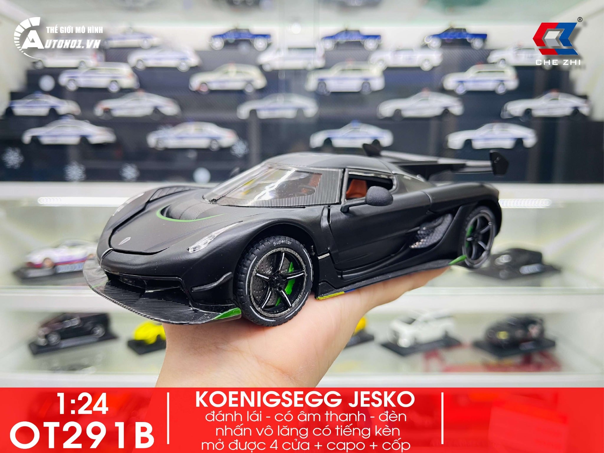 Mô hình xe Koenigsegg Jesko tỉ lệ 1:24 full open có đèn - âm thanh Chezhi OT291 