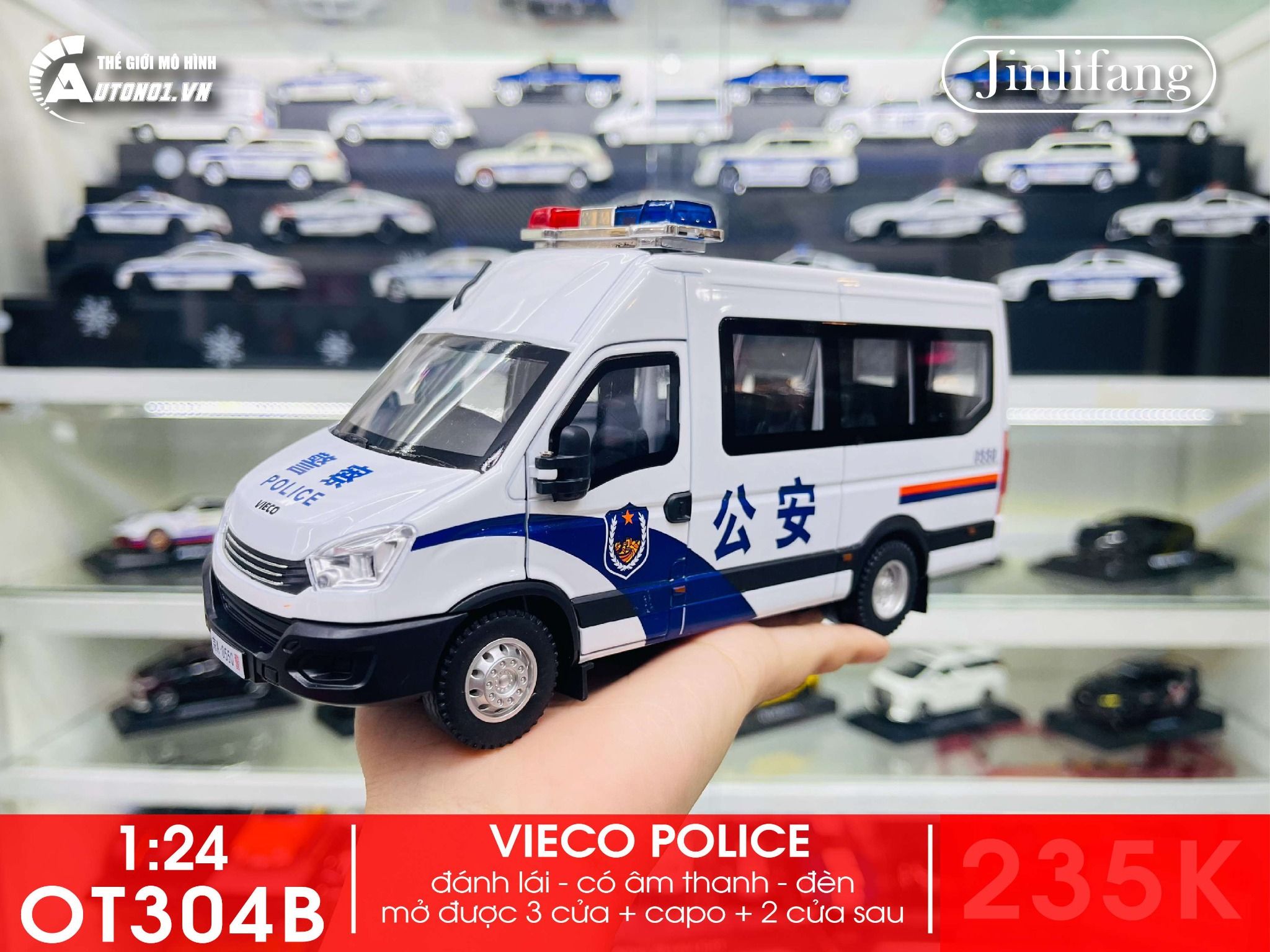  Mô hình xe ô tô cảnh sát Vieco đánh lái được - có âm thanh, đèn tỉ lệ 1:24 Jinlifang OT304 