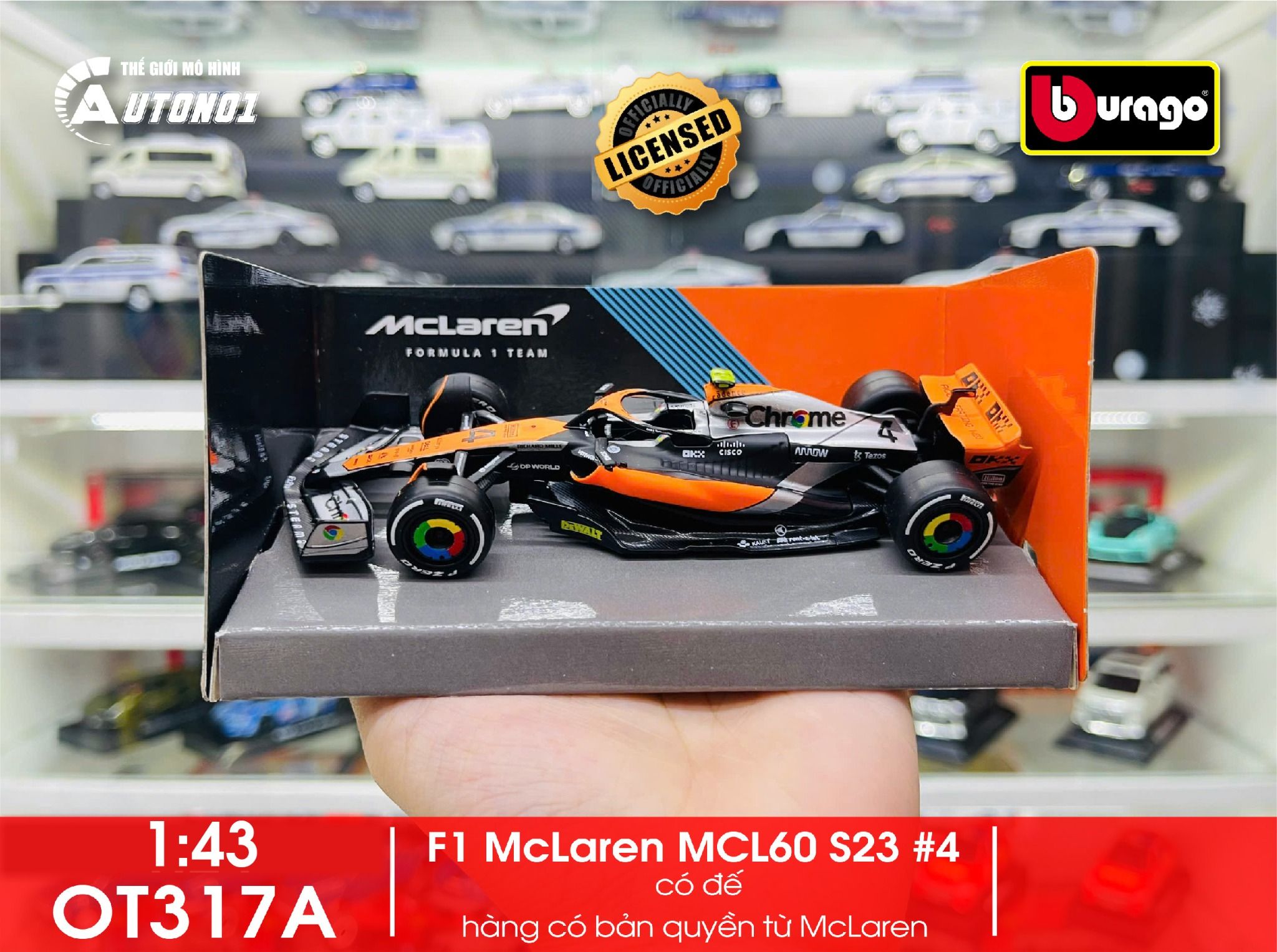 Mô hình xe đua F1 McLaren MCL60 S23 #81 - #4 tỉ lệ 1:43 Bburago OT317 18-38187 