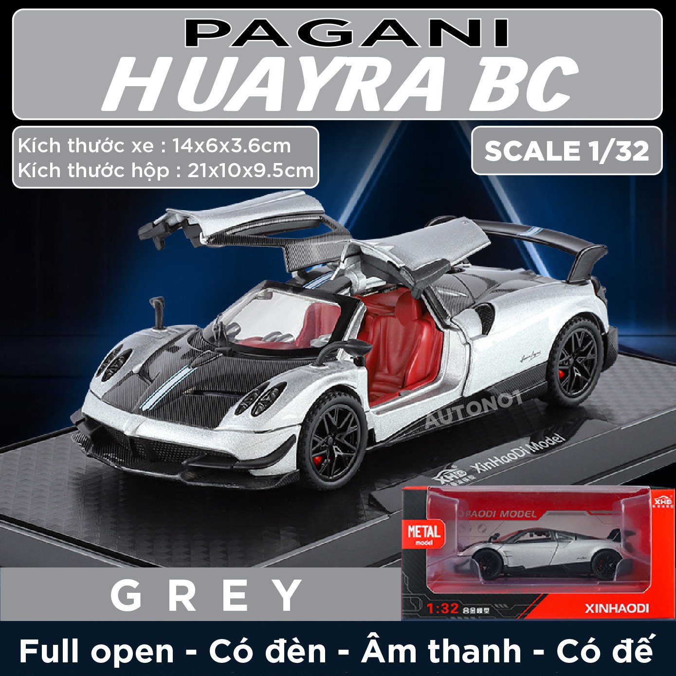  Mô hình xe Pagani Huayra BC full open - có đèn - âm thanh tỉ lệ 1:32 Alloy Model OT32013 